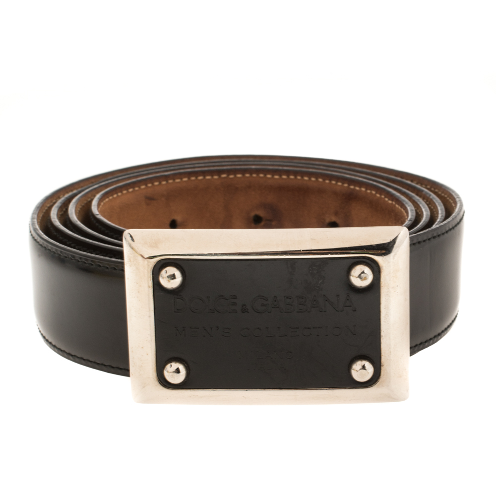 

Dolce & Gabbana Black Patent Leather Logo Plaque Belt