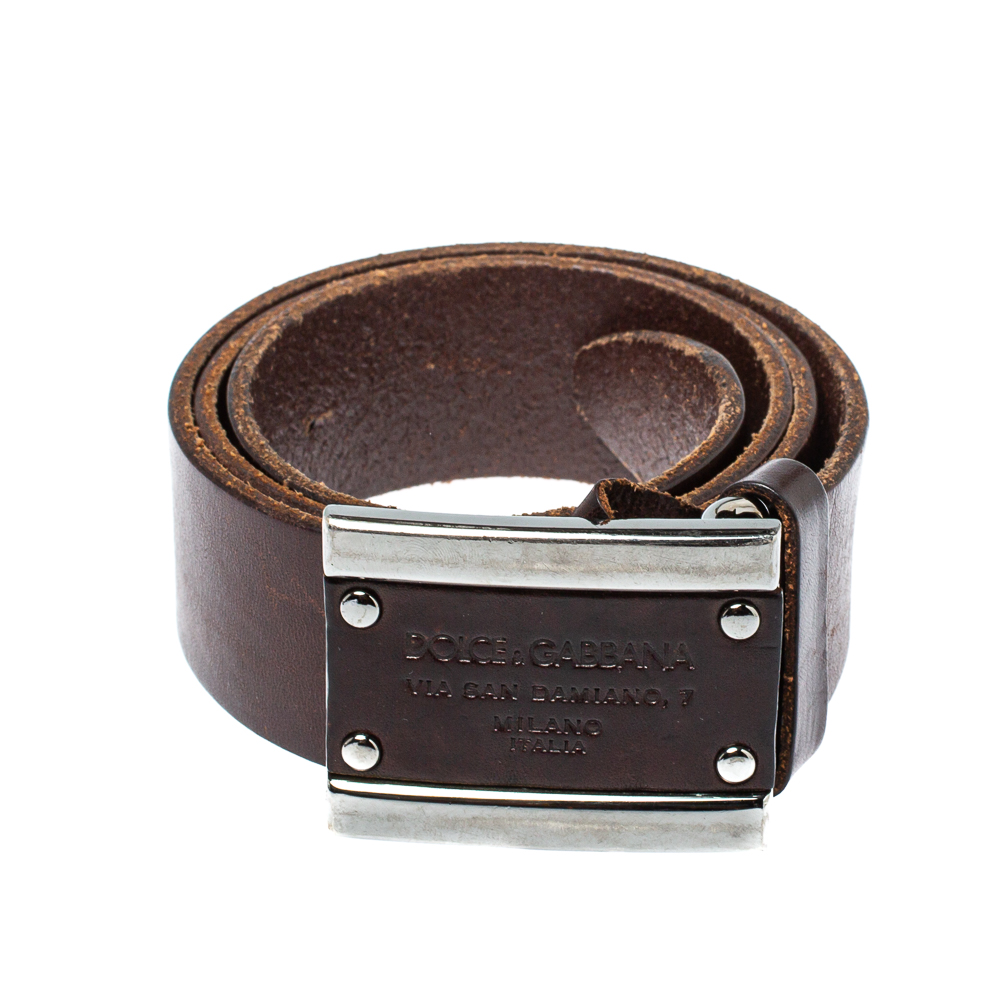 

Dolce & Gabbana Dark Brown Leather Logo Plaque Belt