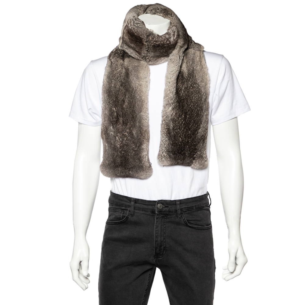 

D&G Grey Fur And Cashmere Wrap Scarf