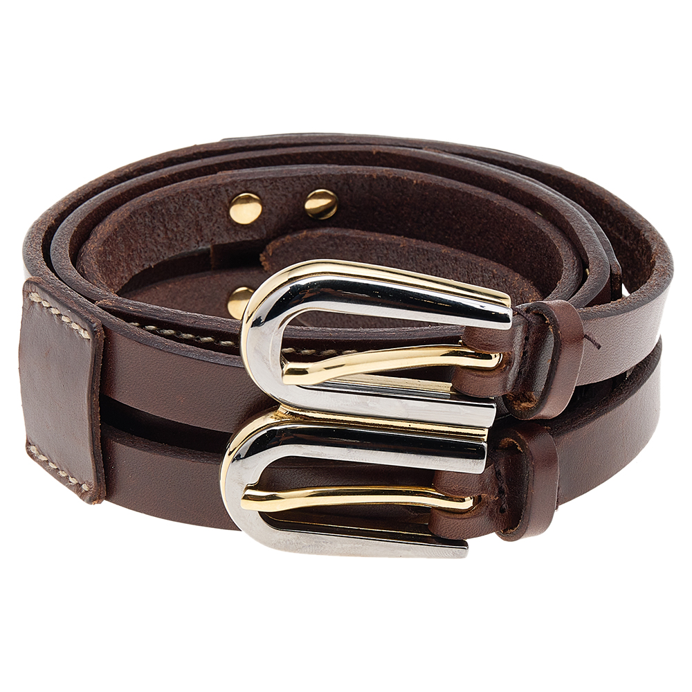 

Dolce & Gabbana Dark Brown Leather Double Buckle Belt