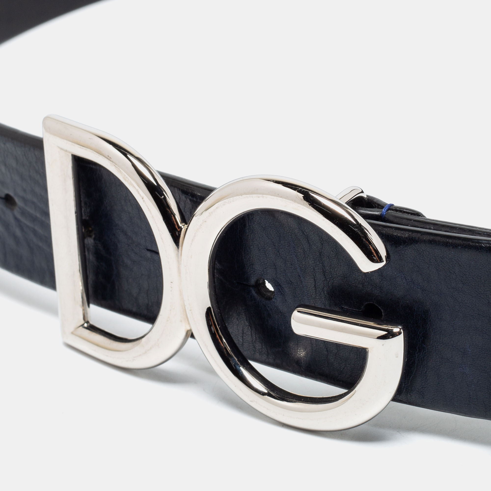 

Dolce & Gabbana Navy Blue/Black Leather Logo Buckle Belt