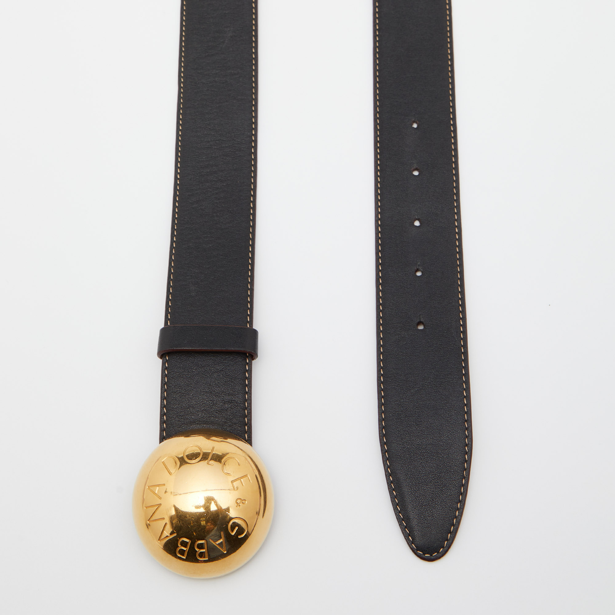 

Dolce & Gabbana Black Leather Round Logo Plague Belt