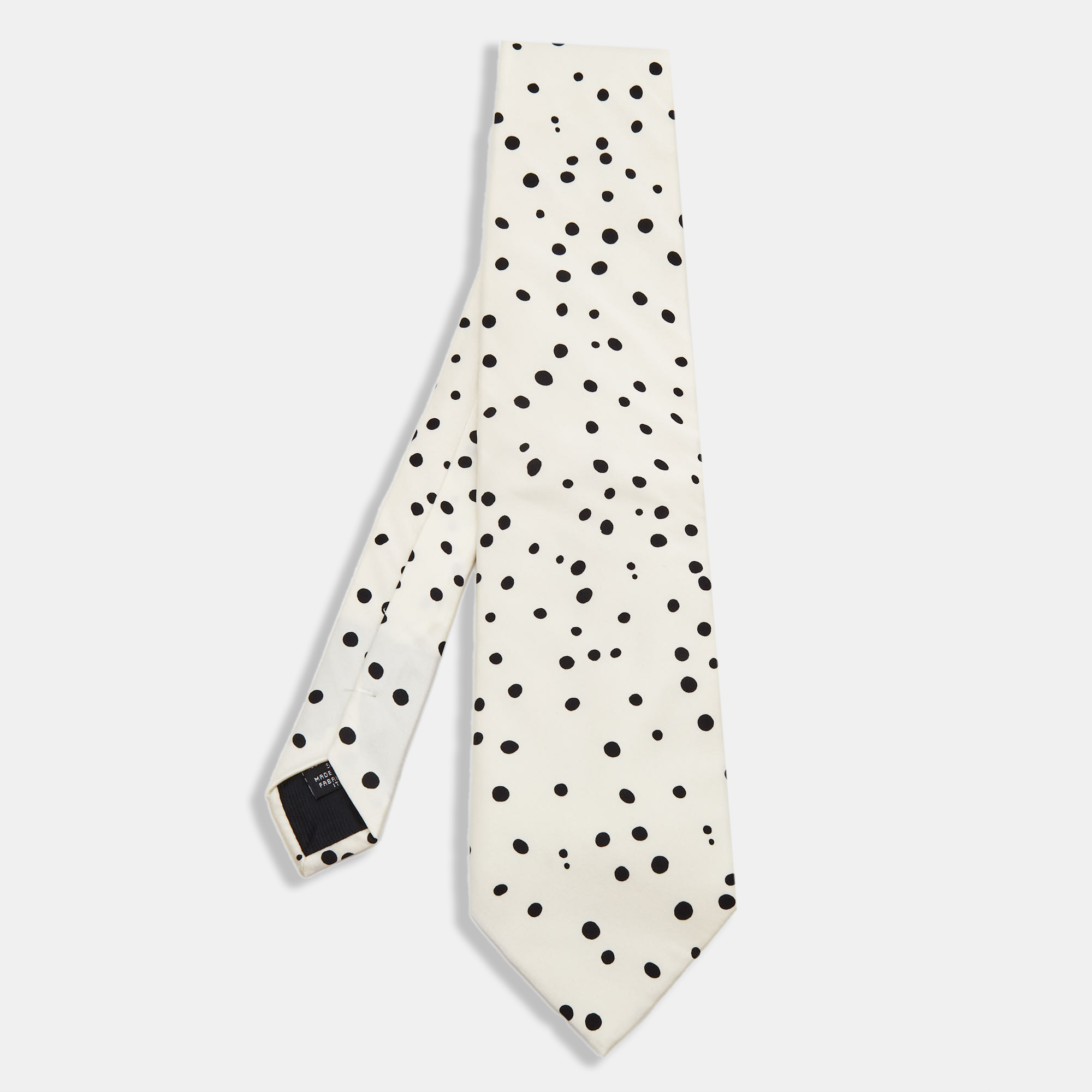 Pre-owned Dolce & Gabbana White Dot Printed Silk Satin Tie