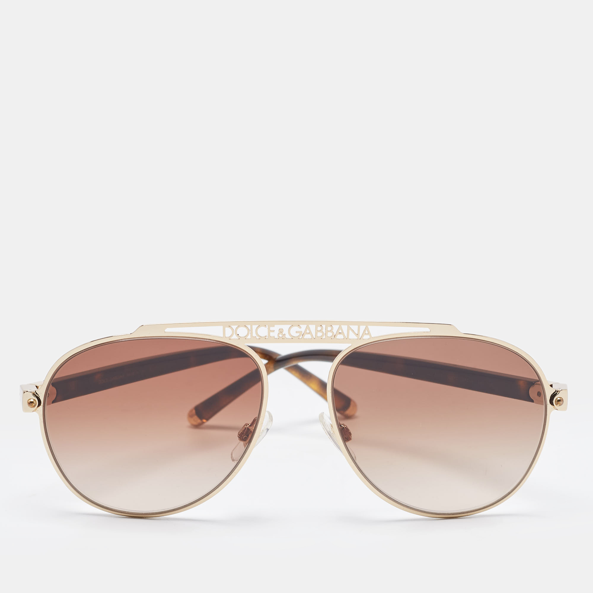 Pre-owned Dolce & Gabbana Brown Gradient Dg2235 Logo Aviator Sunglasses