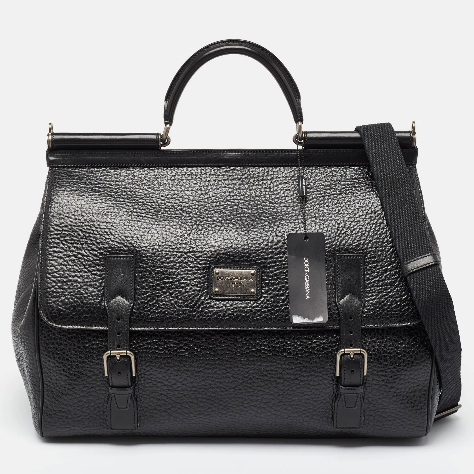 

Dolce & Gabbana Black Buffalo Leather Sicily Travel Bag