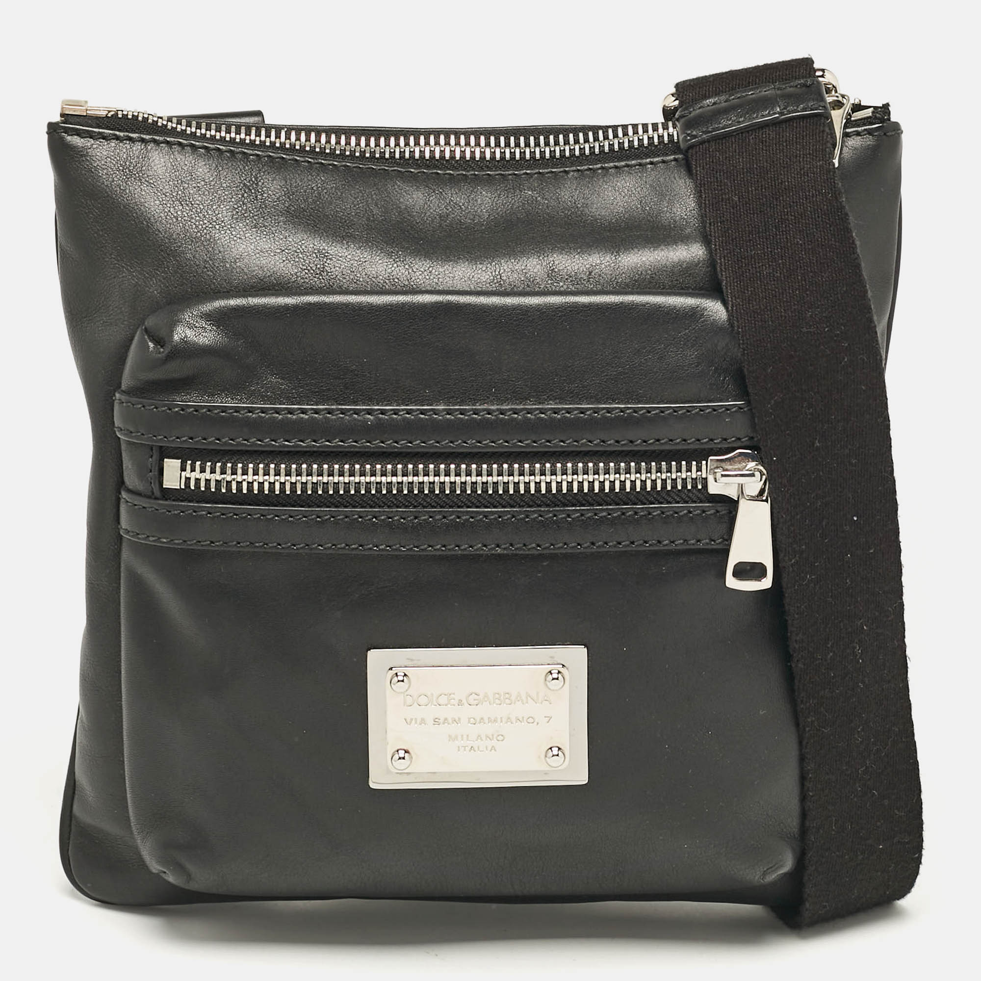 

Dolce & Gabbana Black Leather Front Pocket Messenger Bag