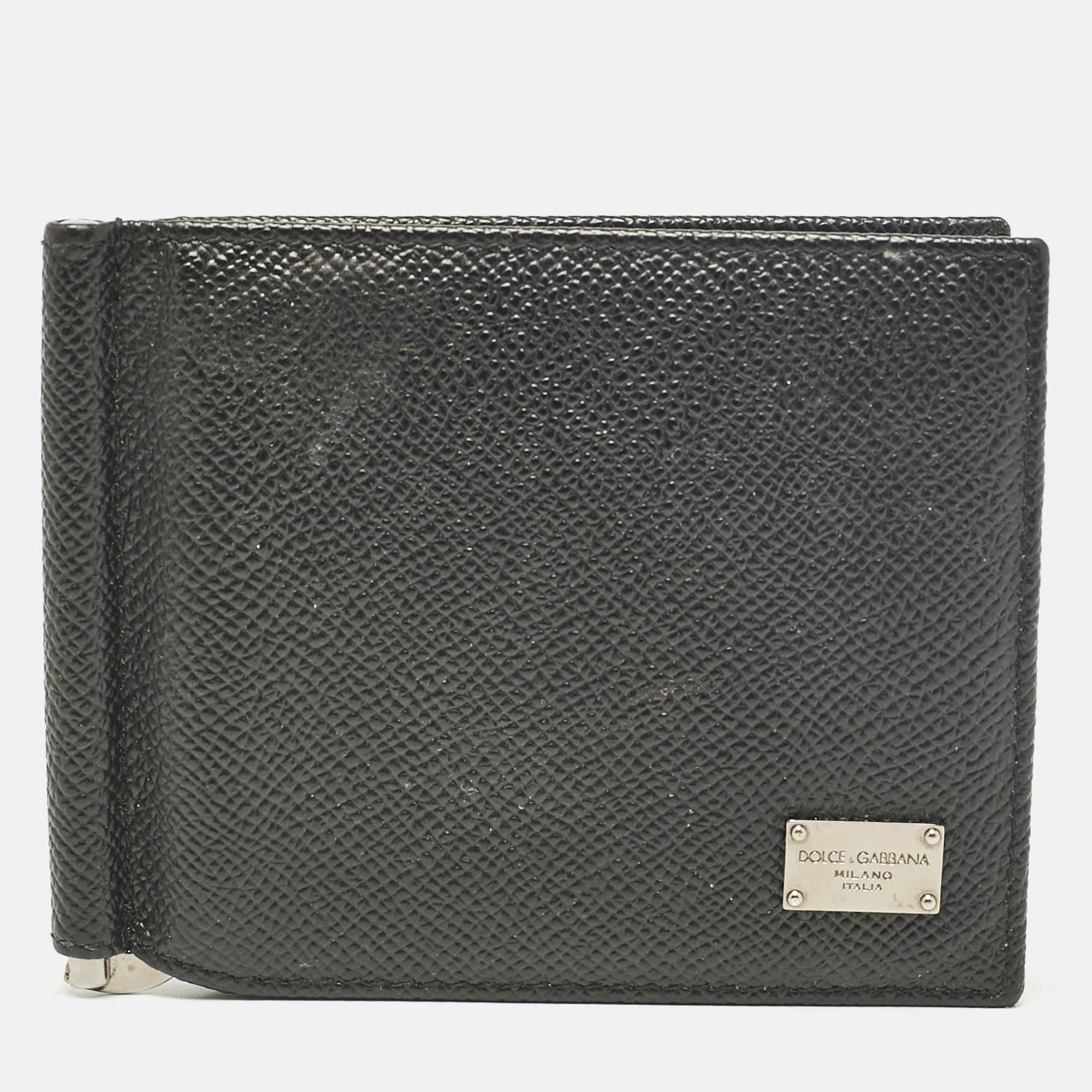 

Dolce & Gabbana Black Leather Money Clip Bifold Card Holder