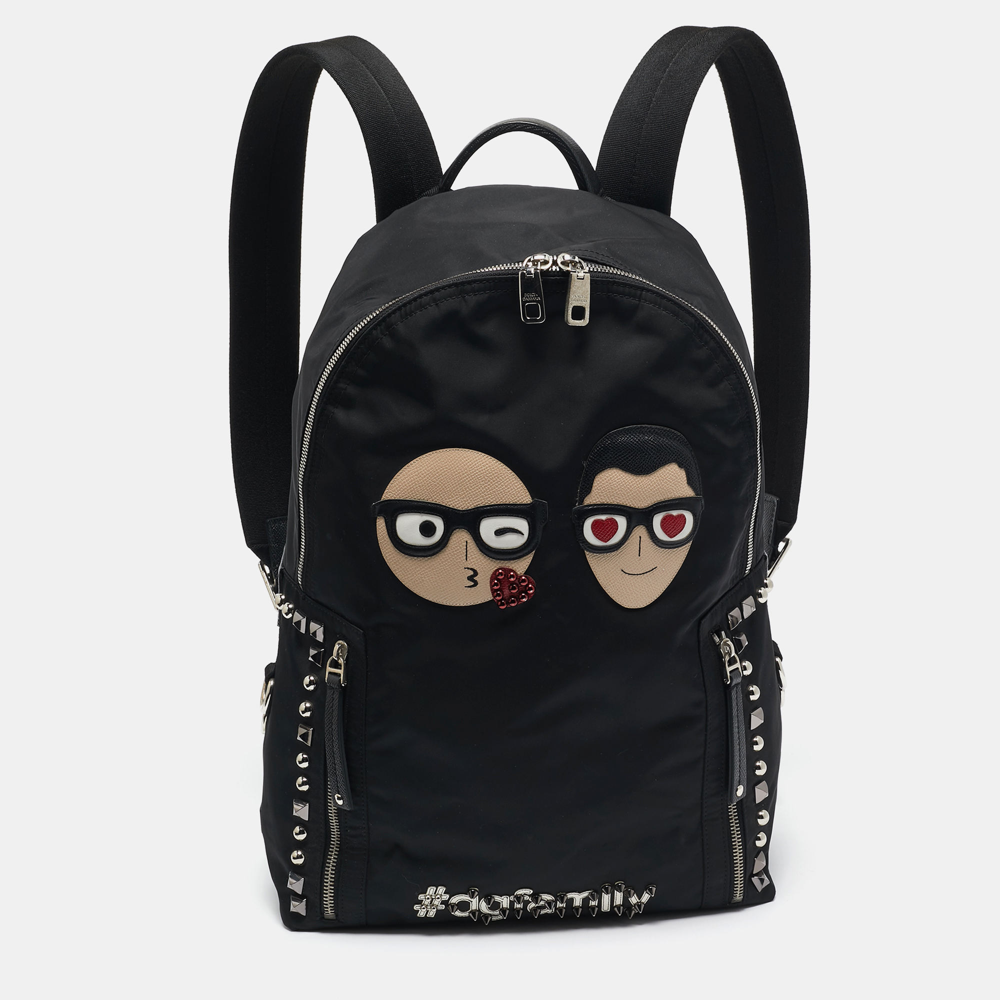 

Dolce & Gabbana Black Leather and Nylon Studded Patch Backpack