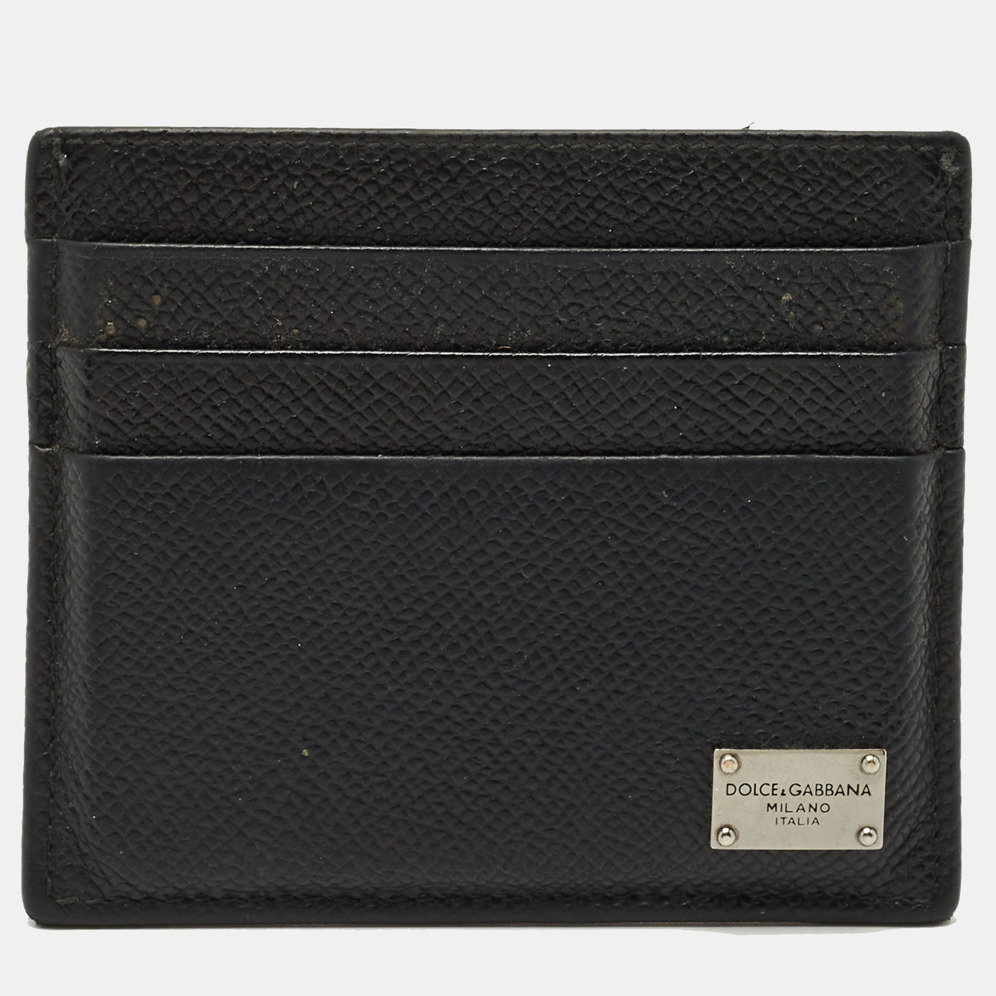 Pre-owned Dolce & Gabbana Black Leather Logo Card Holder