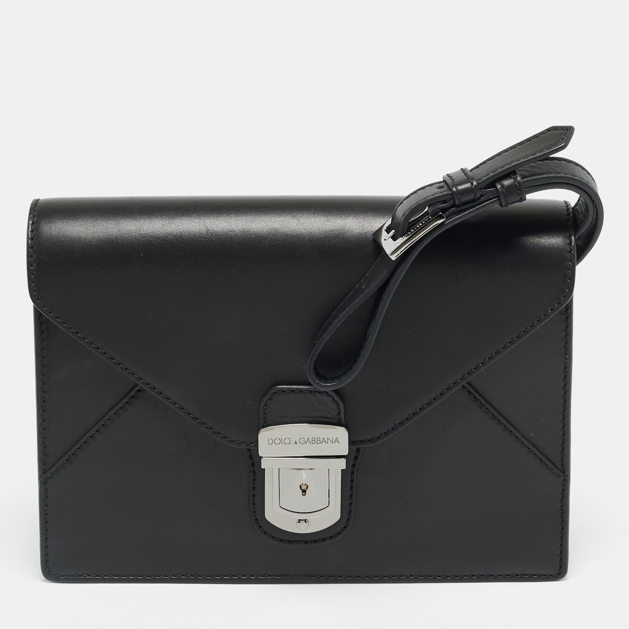 

Dolce & Gabbana Envelope Black Leather Wristlet Pouch