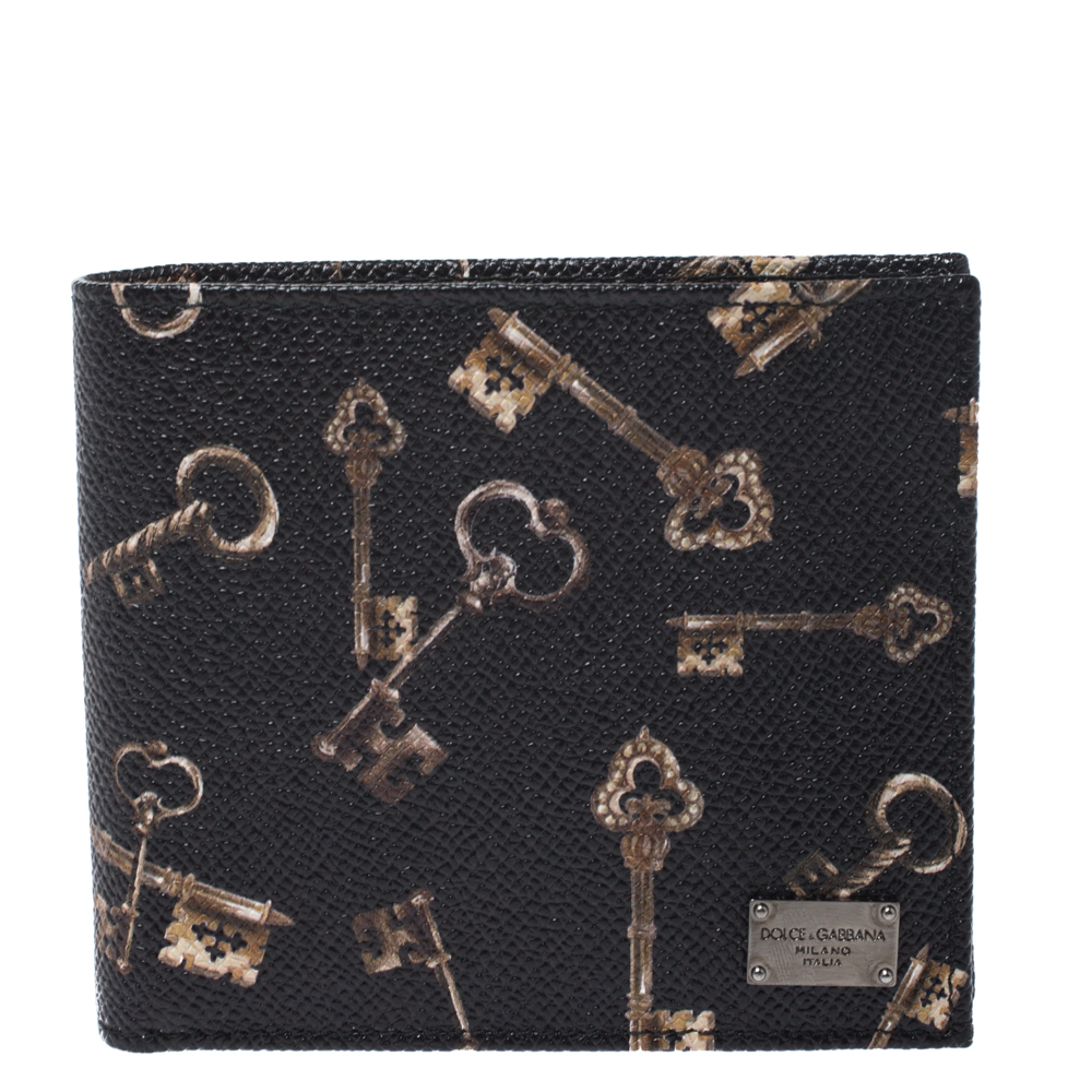 Dolce & Gabbana Black Key Print Leather Bifold Wallet