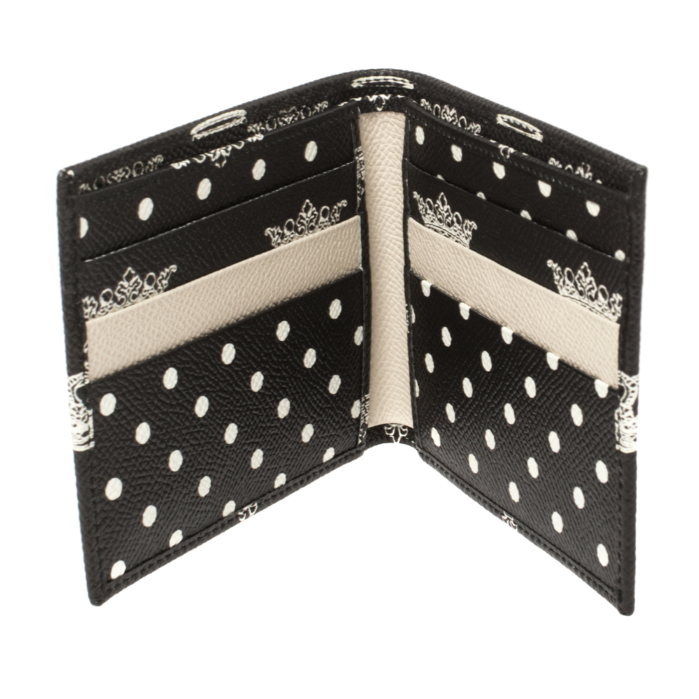 

Dolce & Gabbana Black/White Crown Print Leather Bifold Wallet