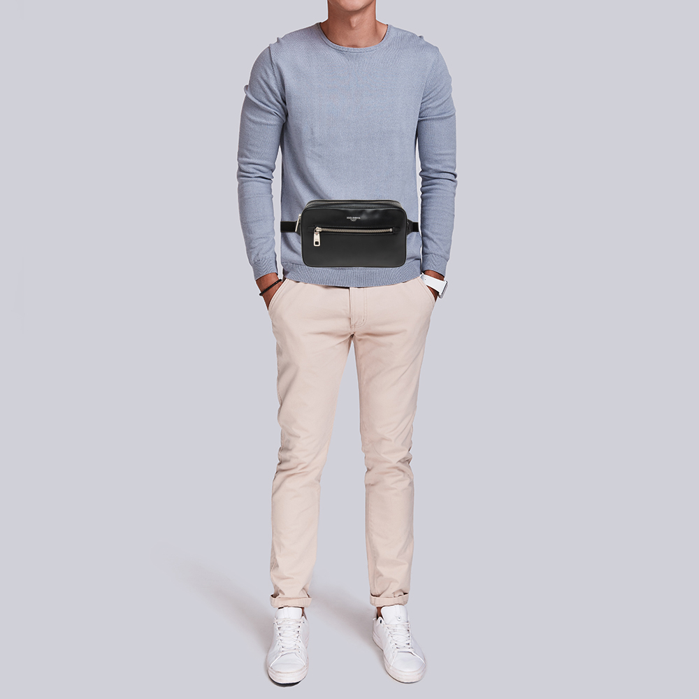 

Dolce & Gabbana Black Leather Double Zip Belt Bag