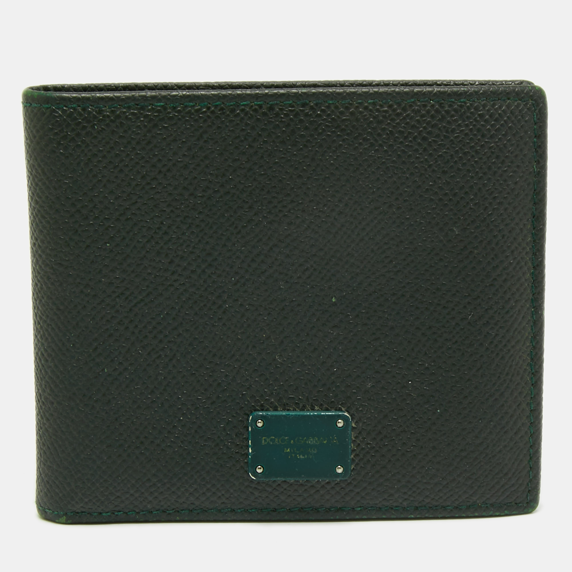 Pre-owned Dolce & Gabbana Dark Green Leather Bifold Wallet