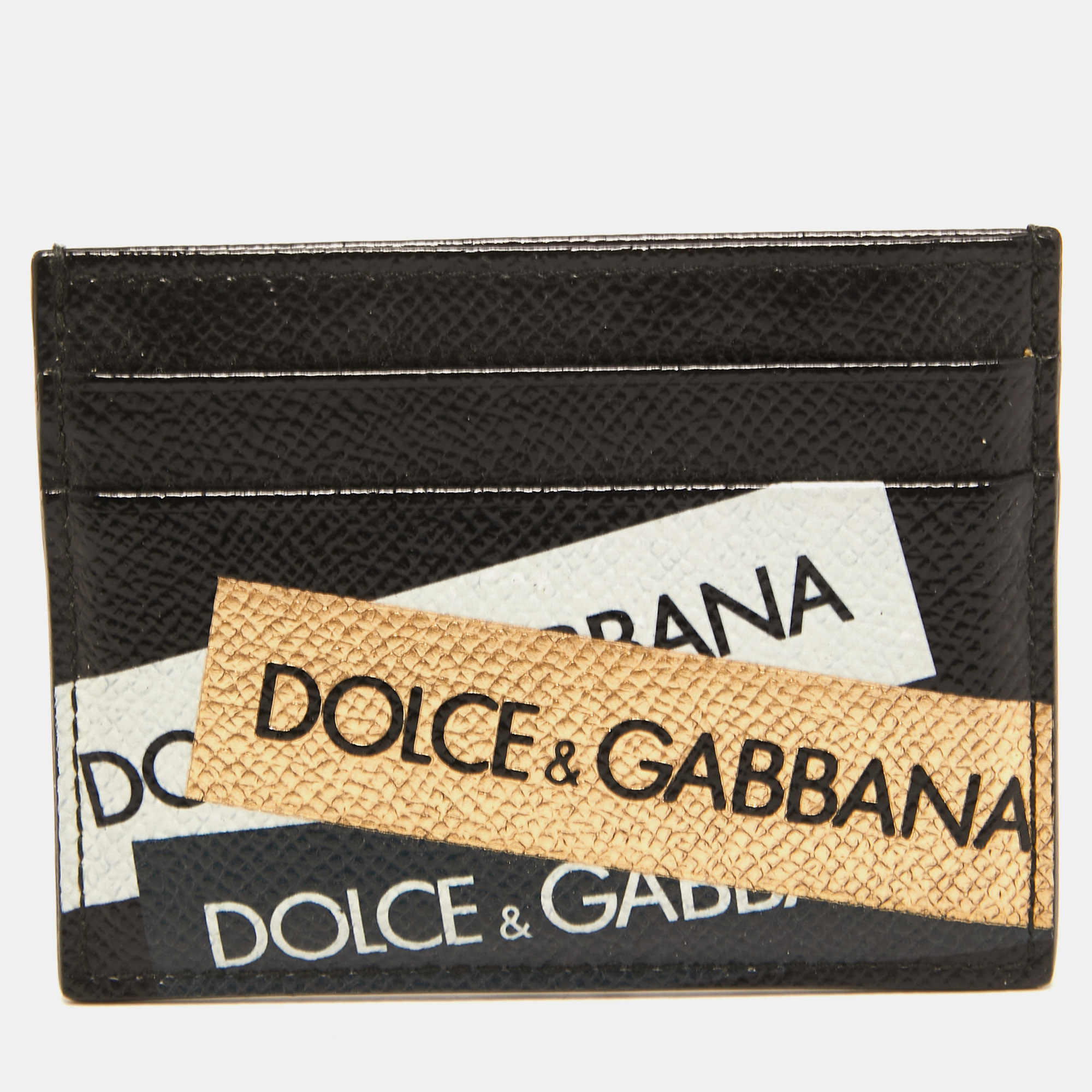 Pre-owned Dolce & Gabbana Black Logo Print Leather Card Holder