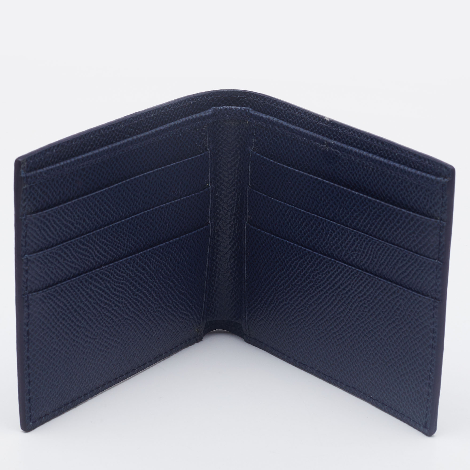 

Dolce & Gabbana Navy Blue Leather Logo Plaque Bifold Wallet