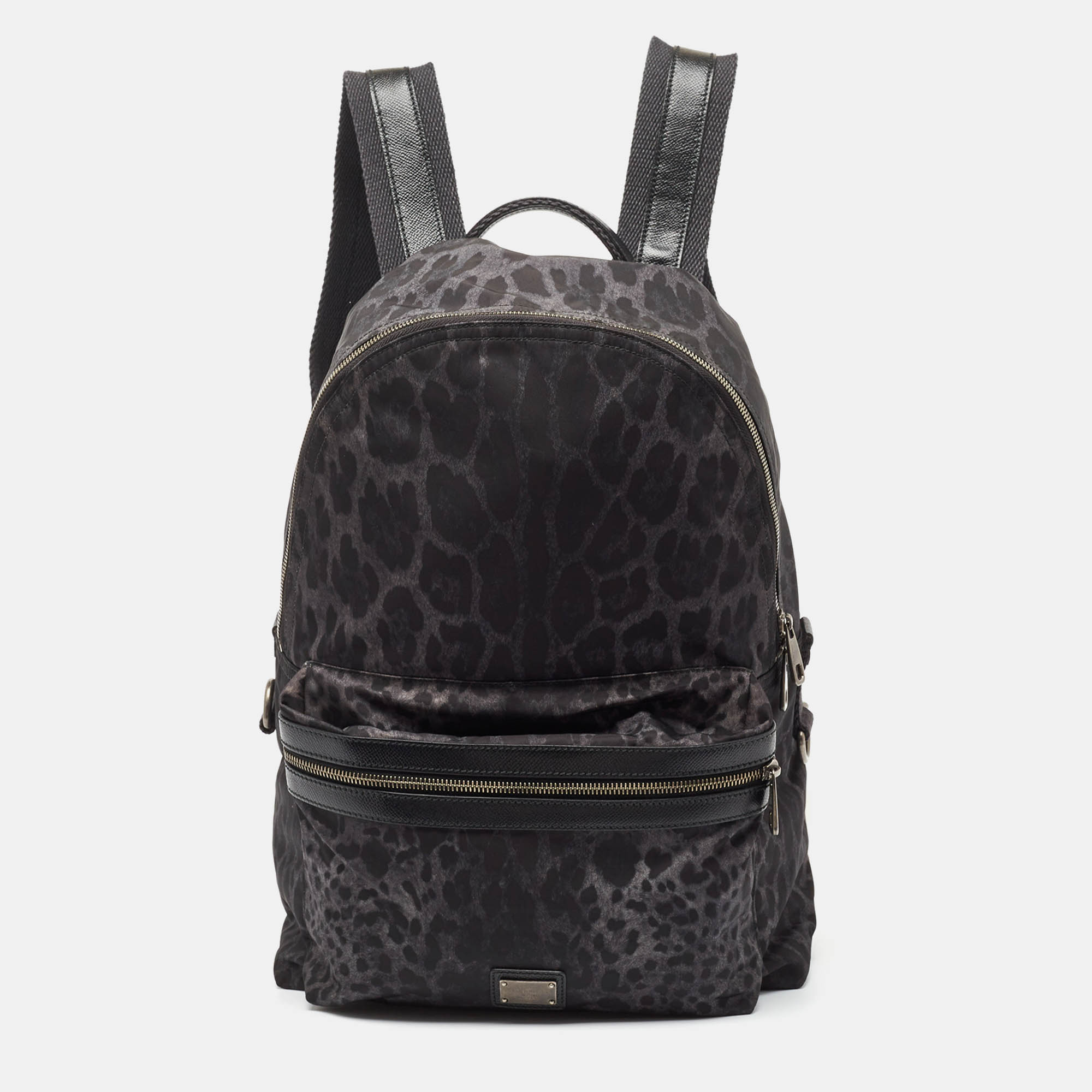 Pre-owned Dolce & Gabbana Black Leopard Print Nylon And Leather Backpack