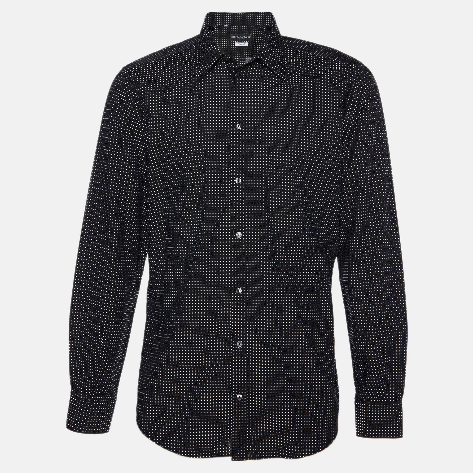 

Dolce & Gabbana Black Polka Dot Jacquard Cotton David Shirt XL