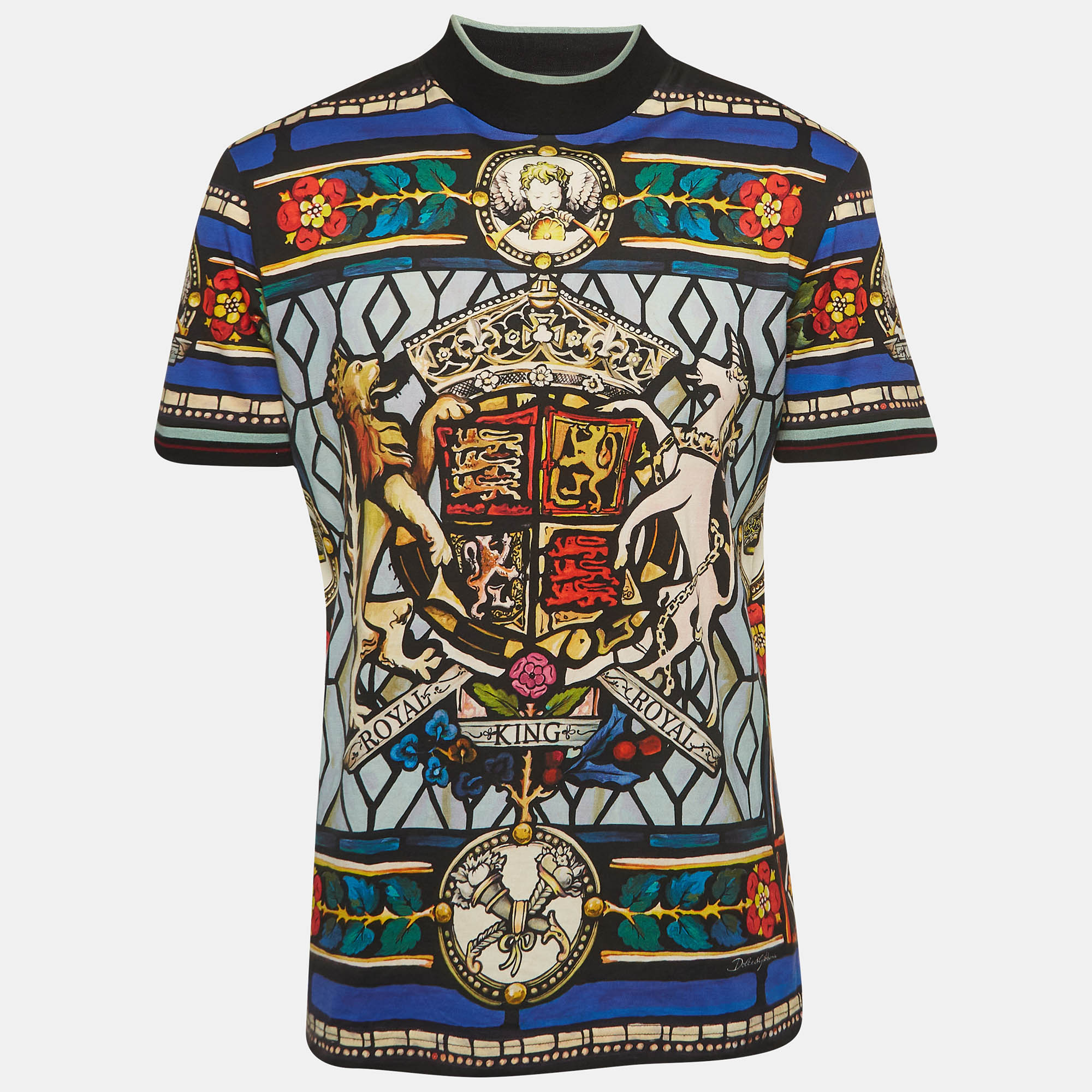 

Dolce & Gabbana Black Glass Printed Cotton Knit T-Shirt L