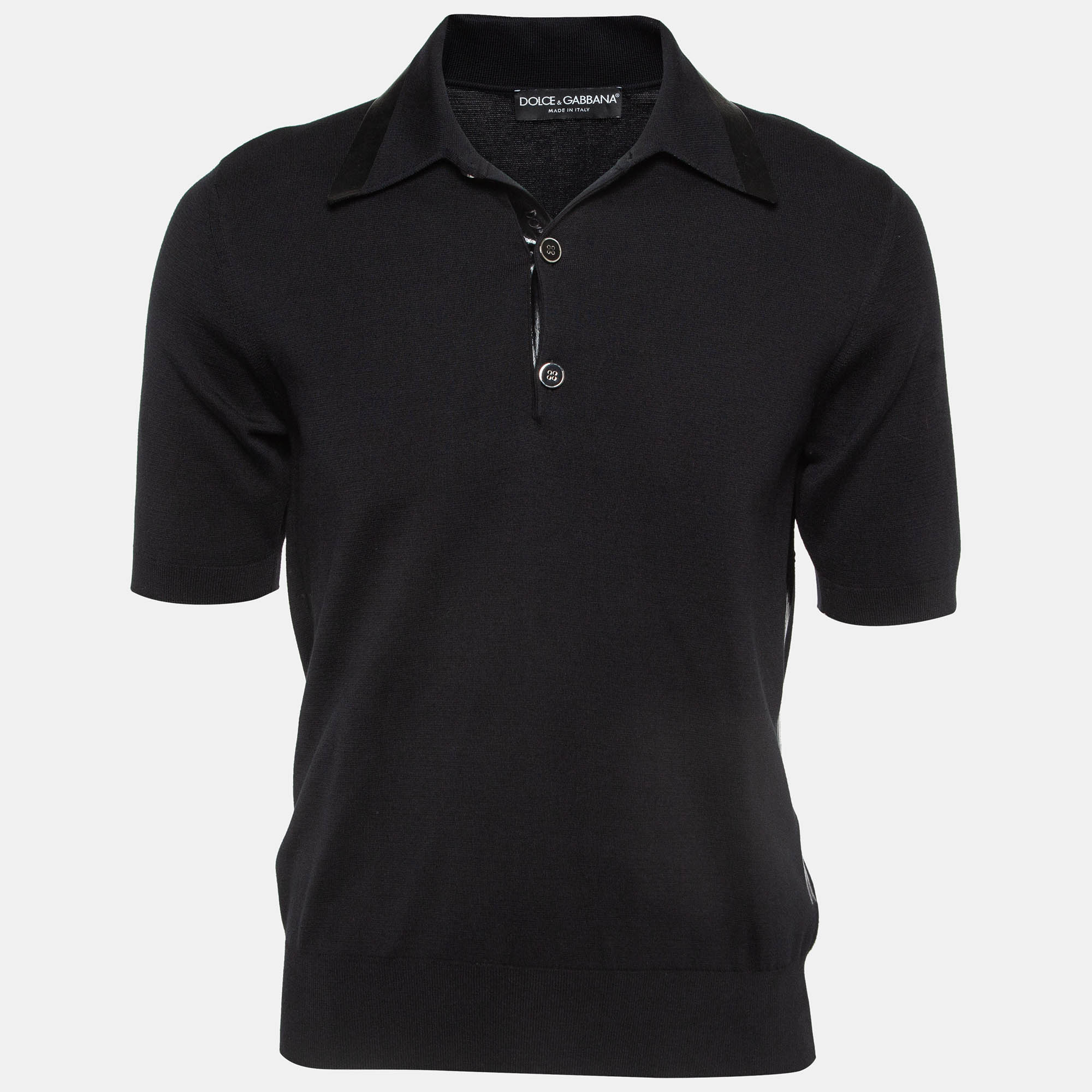 

Dolce & Gabbana Black Logo Print Cotton Polo T-Shirt M