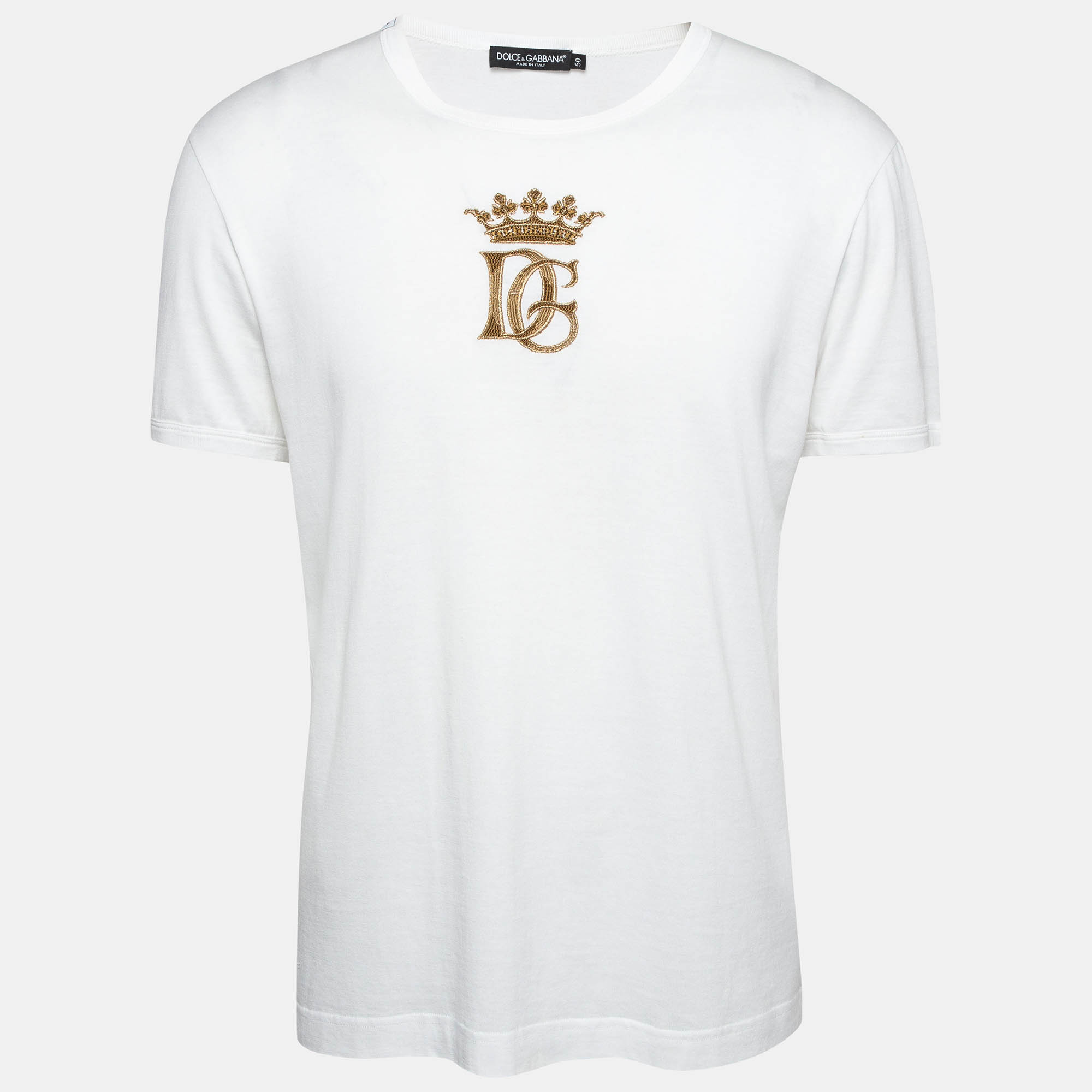 

Dolce & Gabbana White DG Crown Embroidered Jersey T-Shirt L