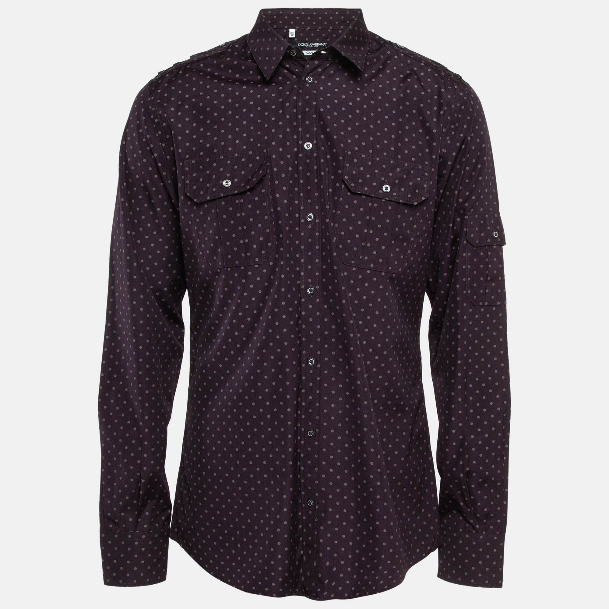 

Dolce & Gabbana Gold Dark Purple Dotted Cotton Buttoned Up Shirt XXS