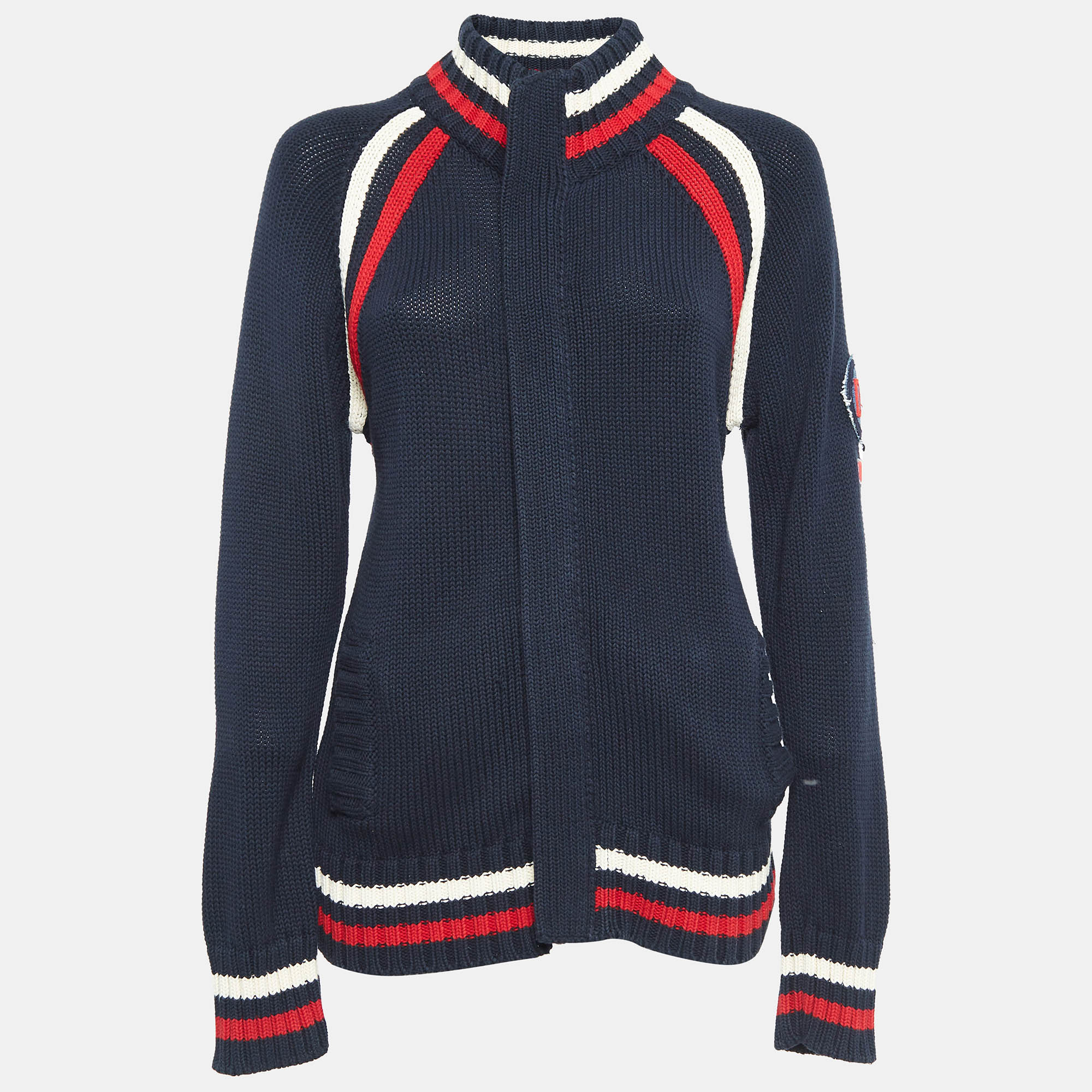 

Dolce & Gabbana Navy Blue Applique Rib Knit Zip-Up Jacket S