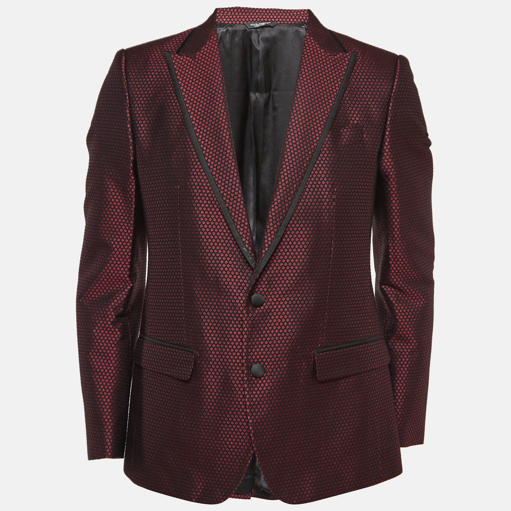 Pre-owned Dolce & Gabbana Burgundy Textured Jacquard Tuxedo Jacket M