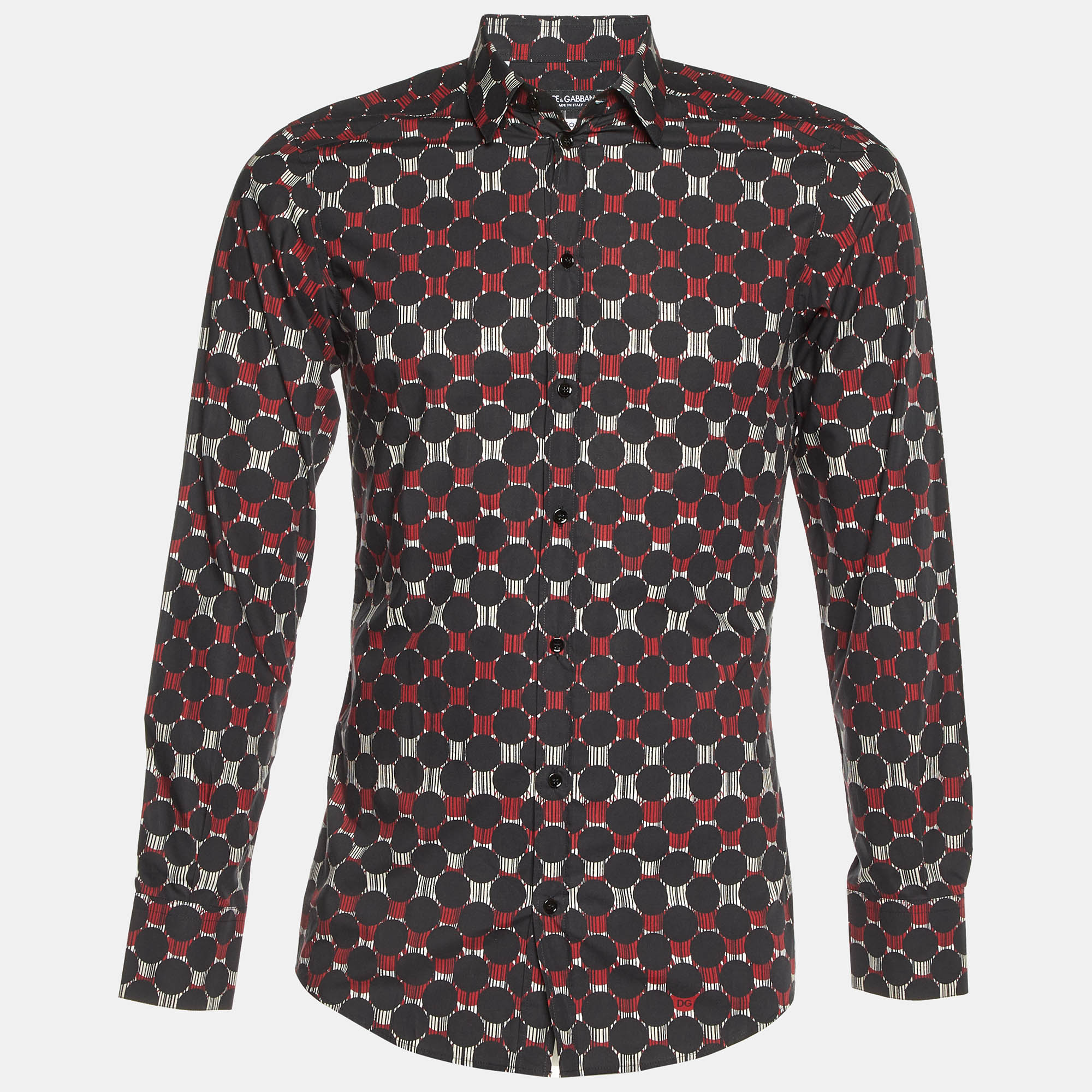 

Dolce & Gabbana Gold Black Printed Cotton Buttoned Up Shirt S