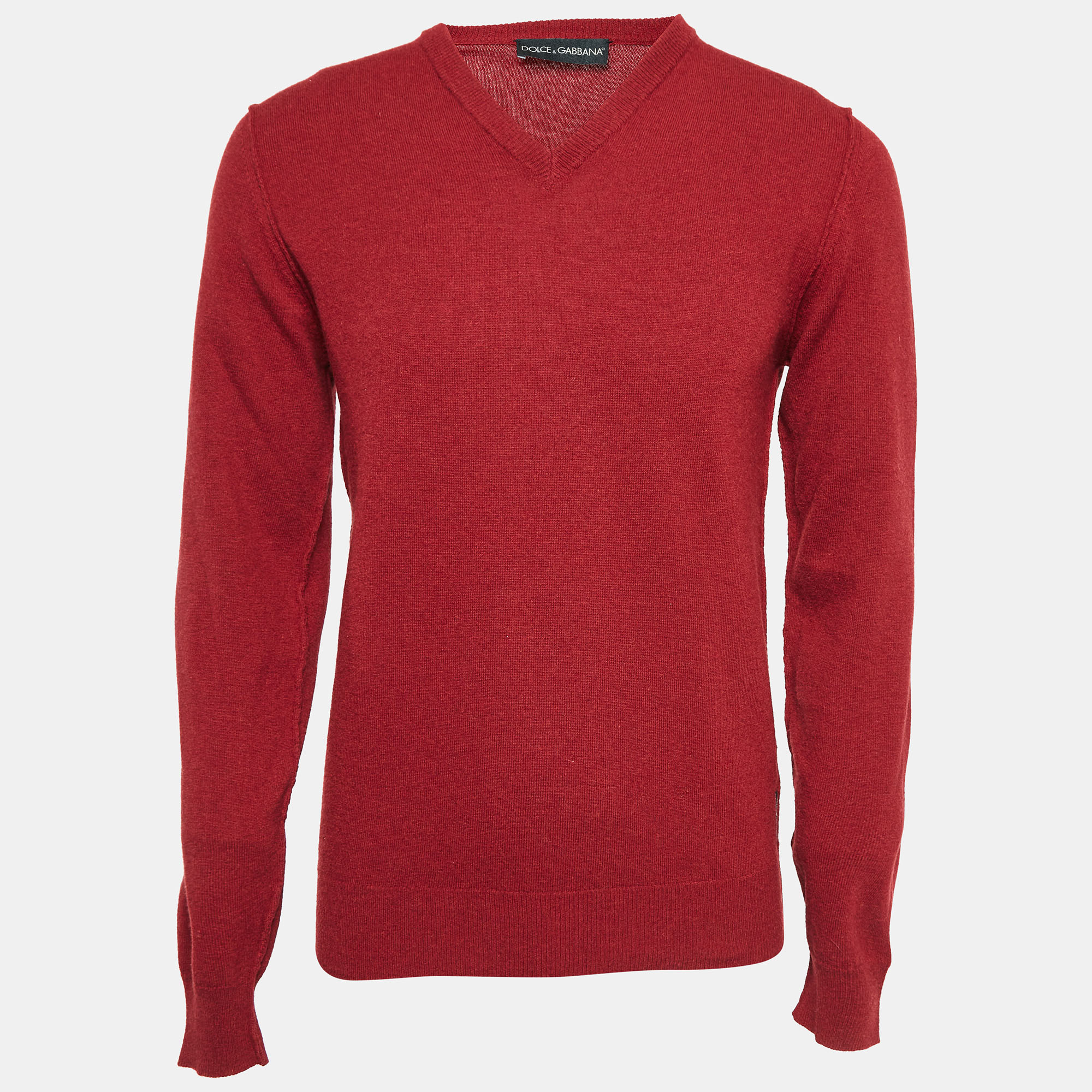 

Dolce & Gabbana Burgundy Rib Knit V-Neck Sweater M