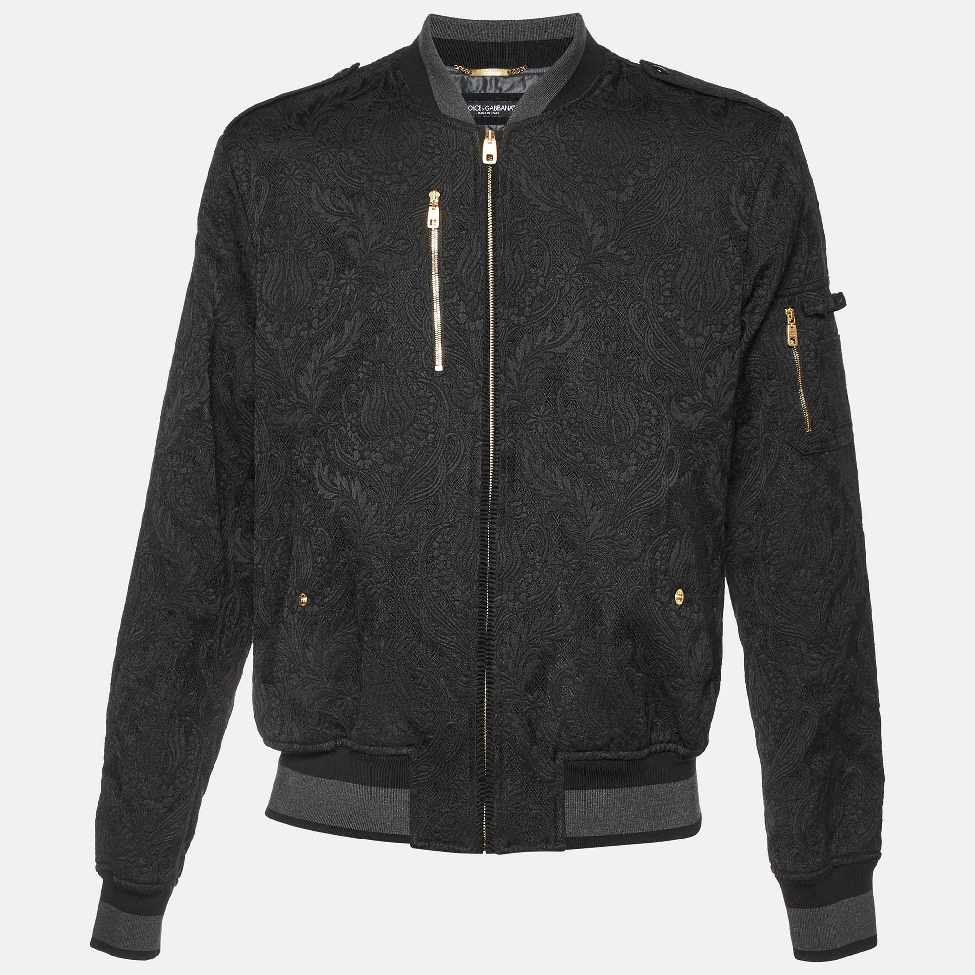 

Dolce & Gabbana Black Jacquard Zip Up Bomber Jacket XXL