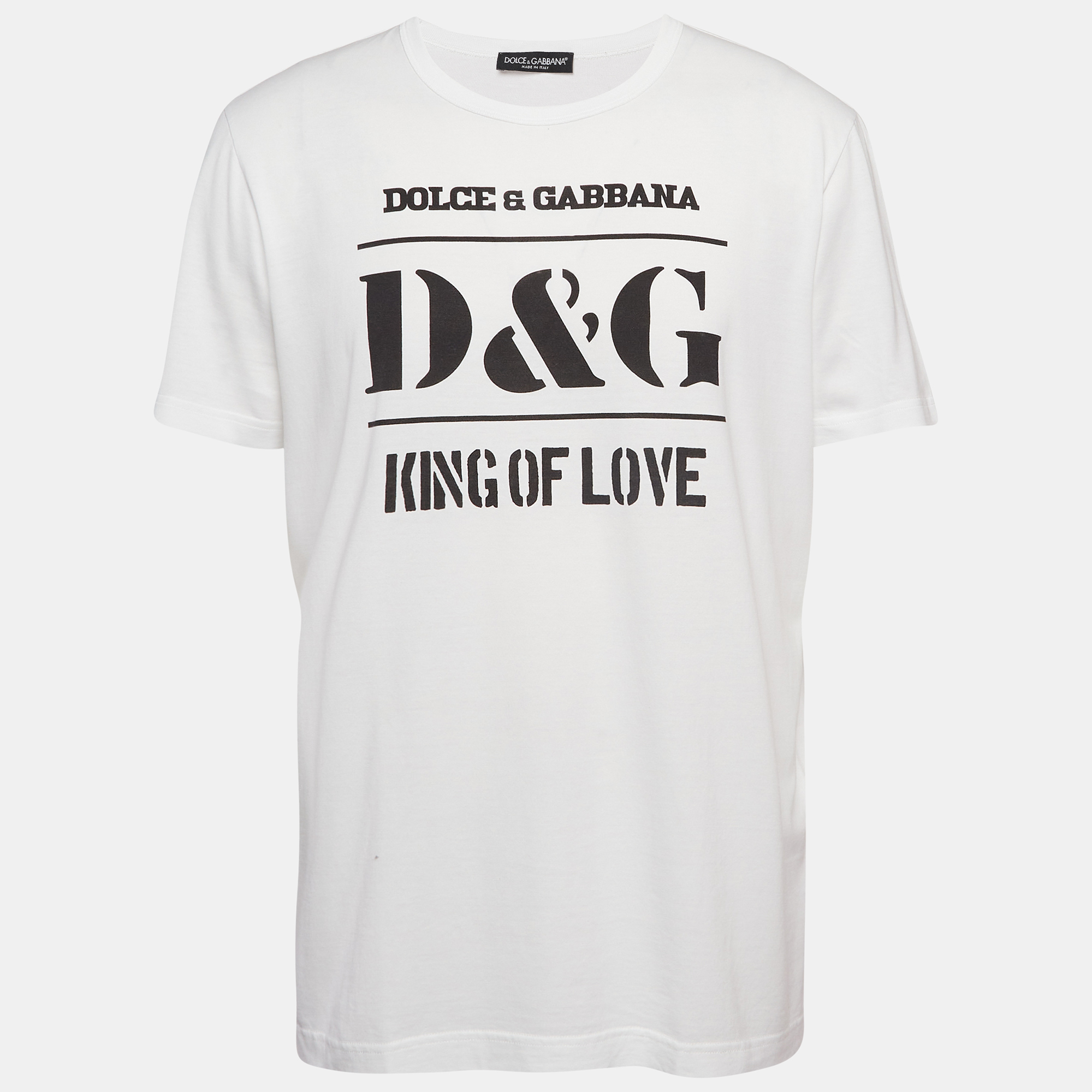 

Dolce & Gabbana White Printed Cotton Jersey Crew Neck T-Shirt XL