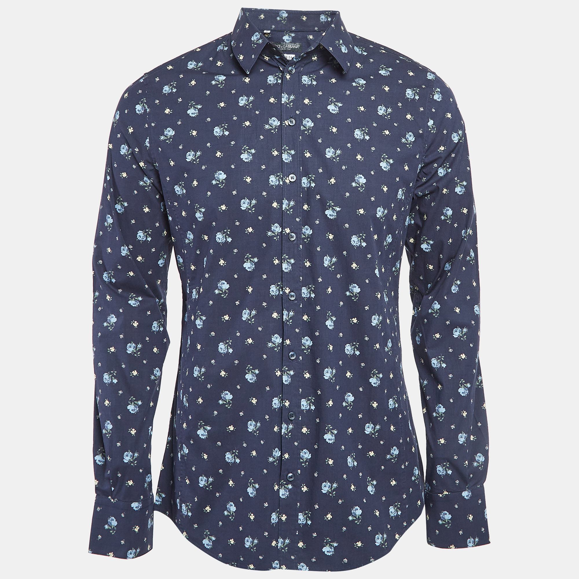 

Dolce & Gabbana Blue Floral Print Cotton Sicilia Slim Fit Shirt L, Navy blue