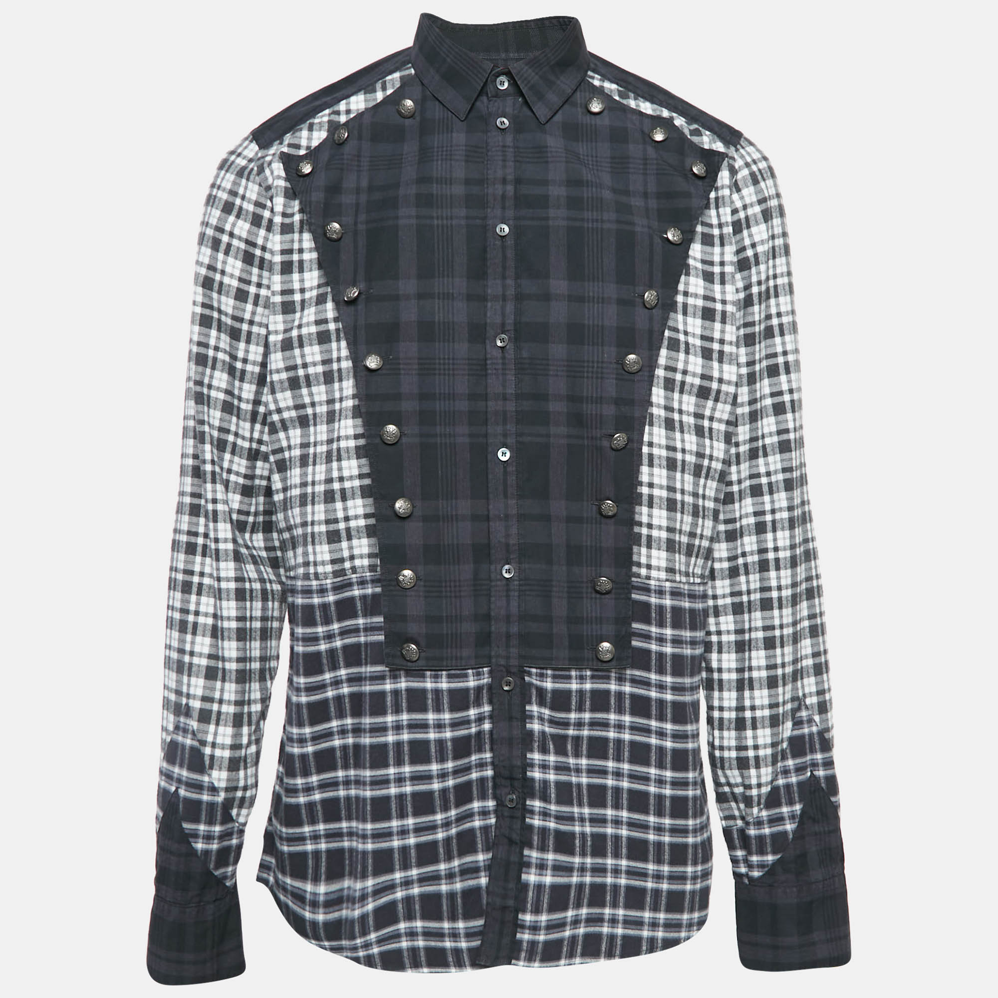 

Dolce & Gabbana Grey Tartan Cotton Buttoned Patch Shirt XXL