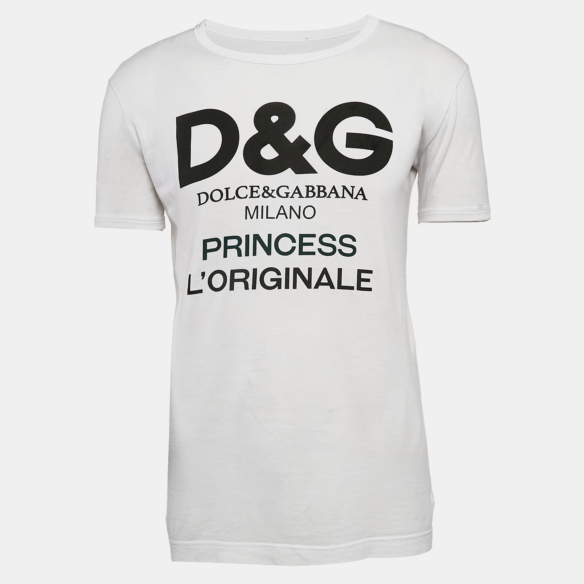 

Dolce & Gabbana White Logo Print Jersey Crew Neck T-Shirt M