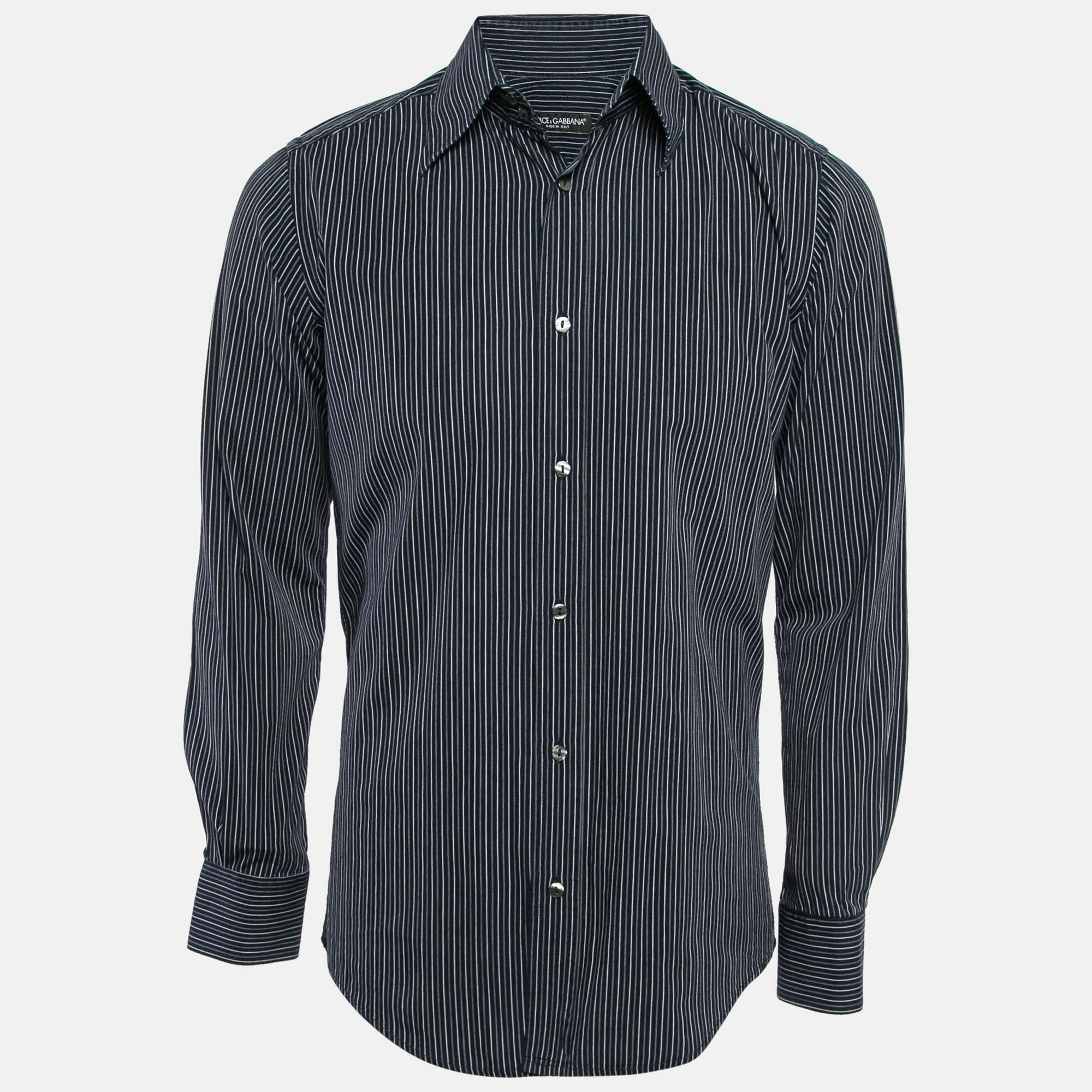 Pre-owned Dolce & Gabbana Blue Striped Cotton Long Sleeve Shirt M