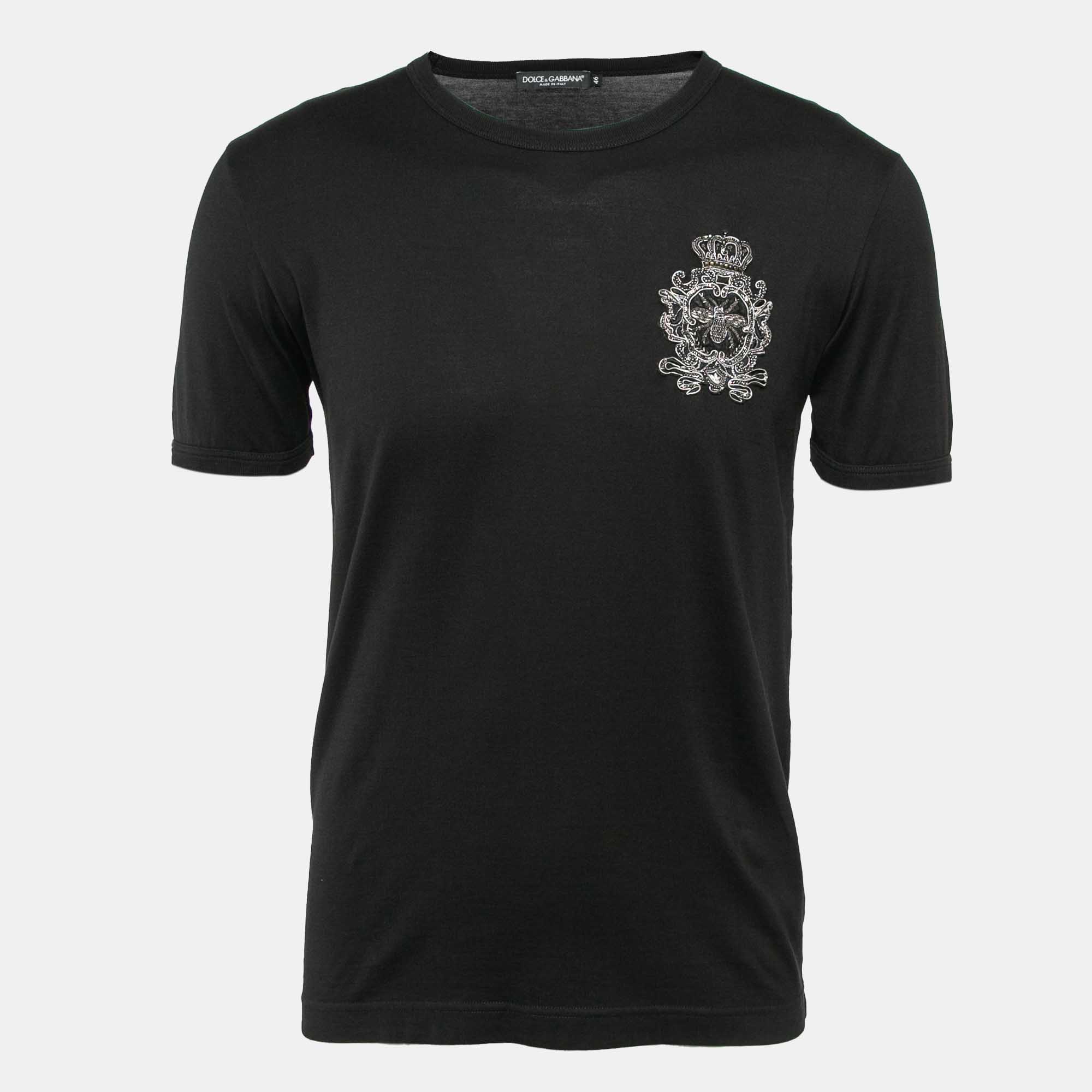 

Dolce & Gabbana Black Heraldic Bee Patch Jersey T-Shirt XS