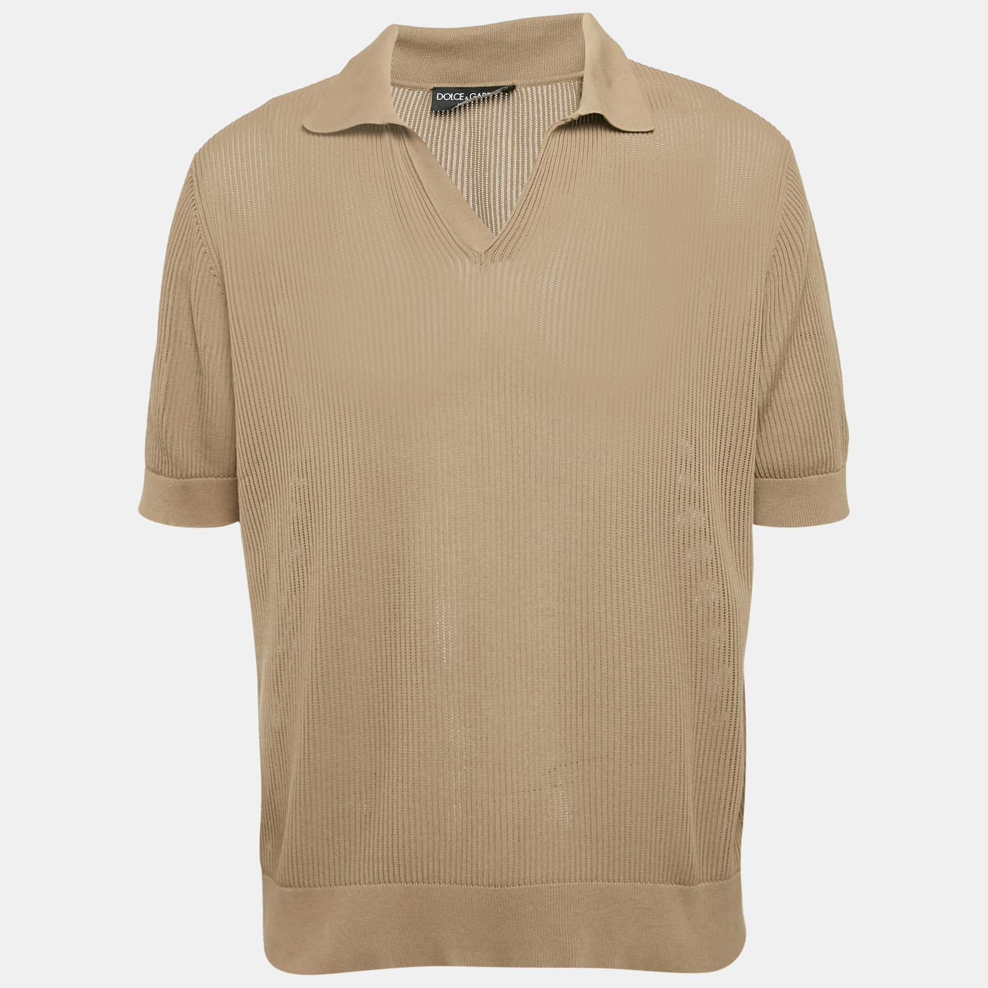 

Dolce & Gabbana Dark Beige Patterned Open Knit Polo T-Shirt M