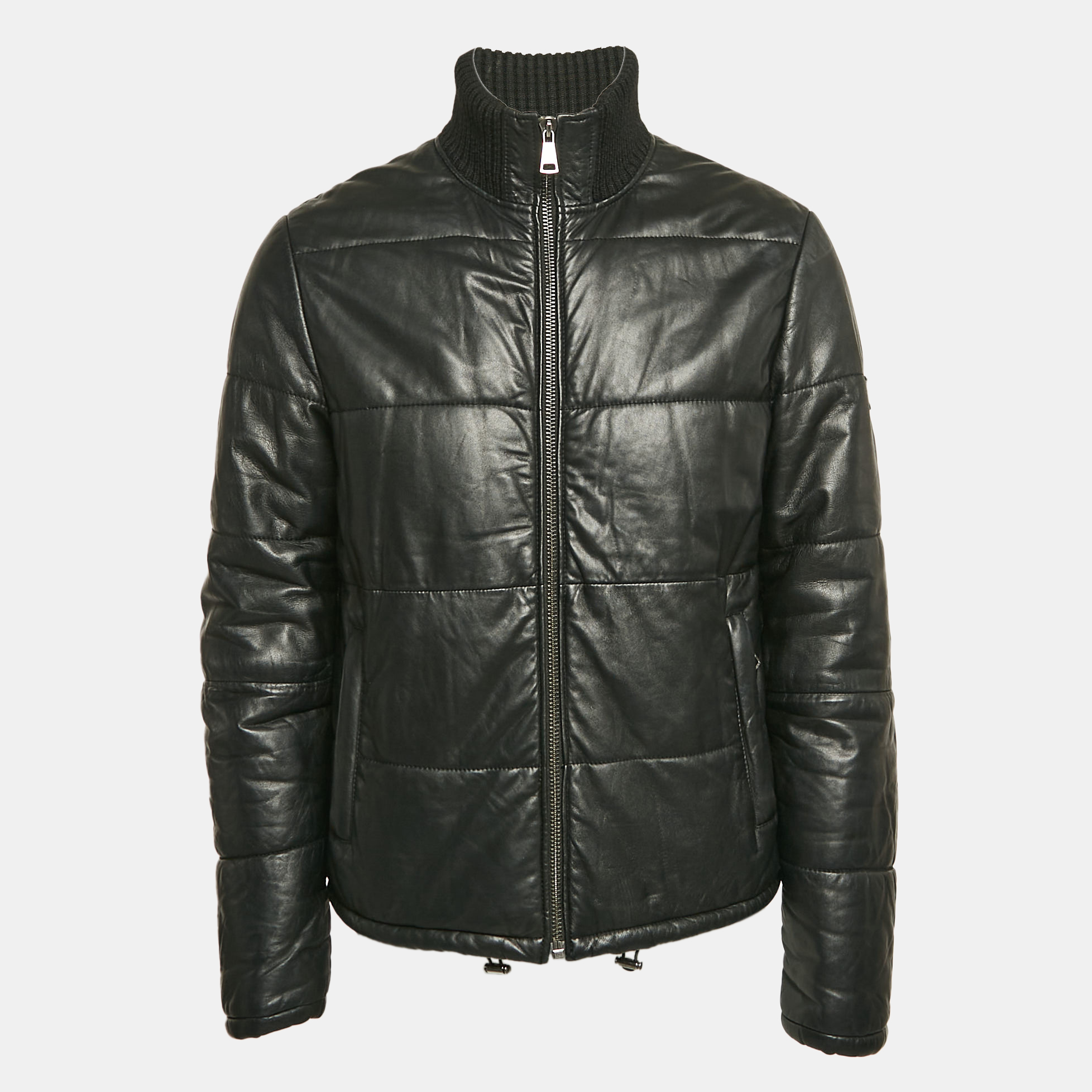 

Dolce & Gabbana Black Leather Puffer Jacket L