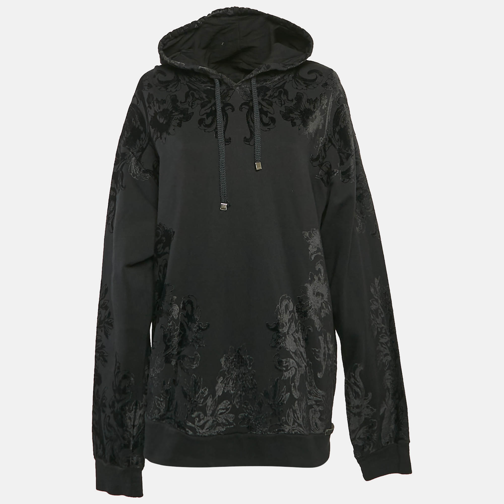 

Dolce & Gabbana Black Flock Printed Cotton Hoodie L