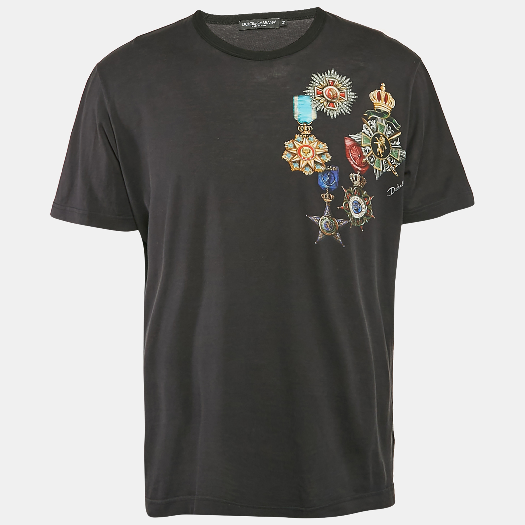 

Dolce & Gabbana Black Printed Cotton Round Neck T-Shirt XXXL