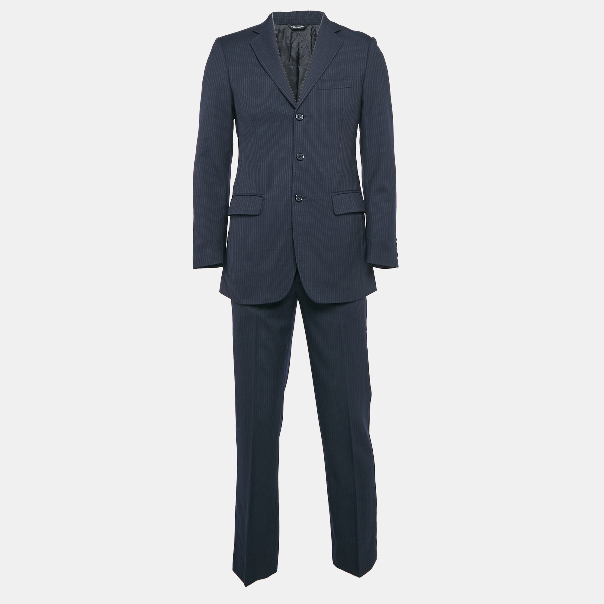 

Dolce & Gabbana Navy Blue Pinstripe Wool Single Breasted Pants Suit XS