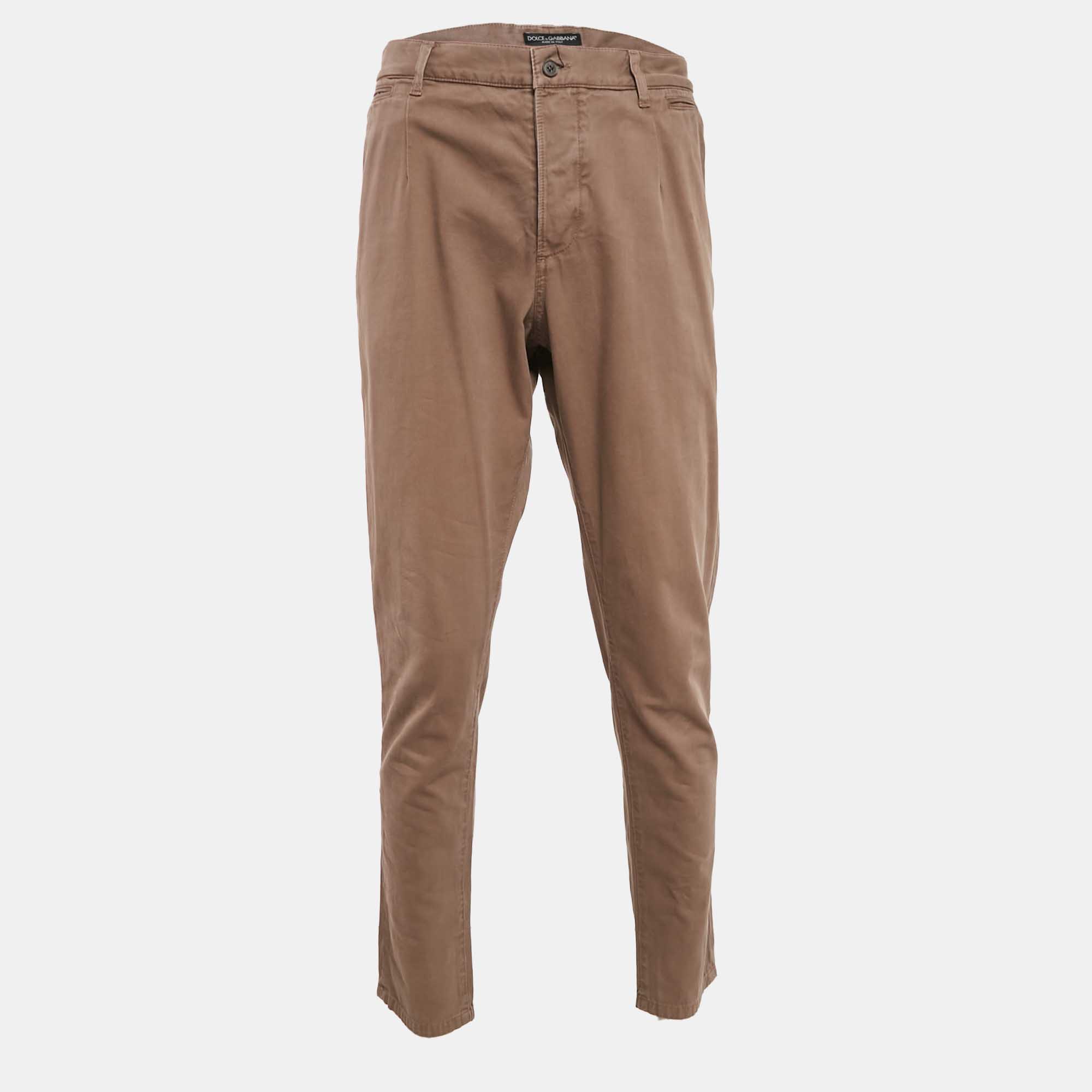 

Dolce & Gabbana Brown Herringbone Cotton Pants XL