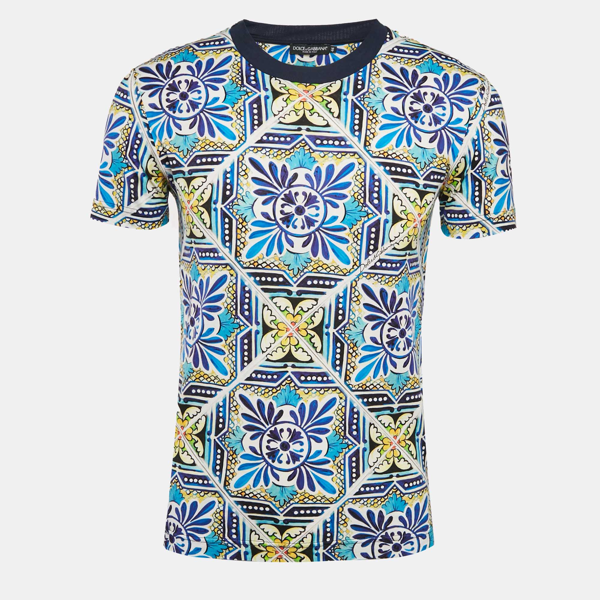 

Dolce & Gabbana Blue Majolica Print Jersey Crewneck T-Shirt XS