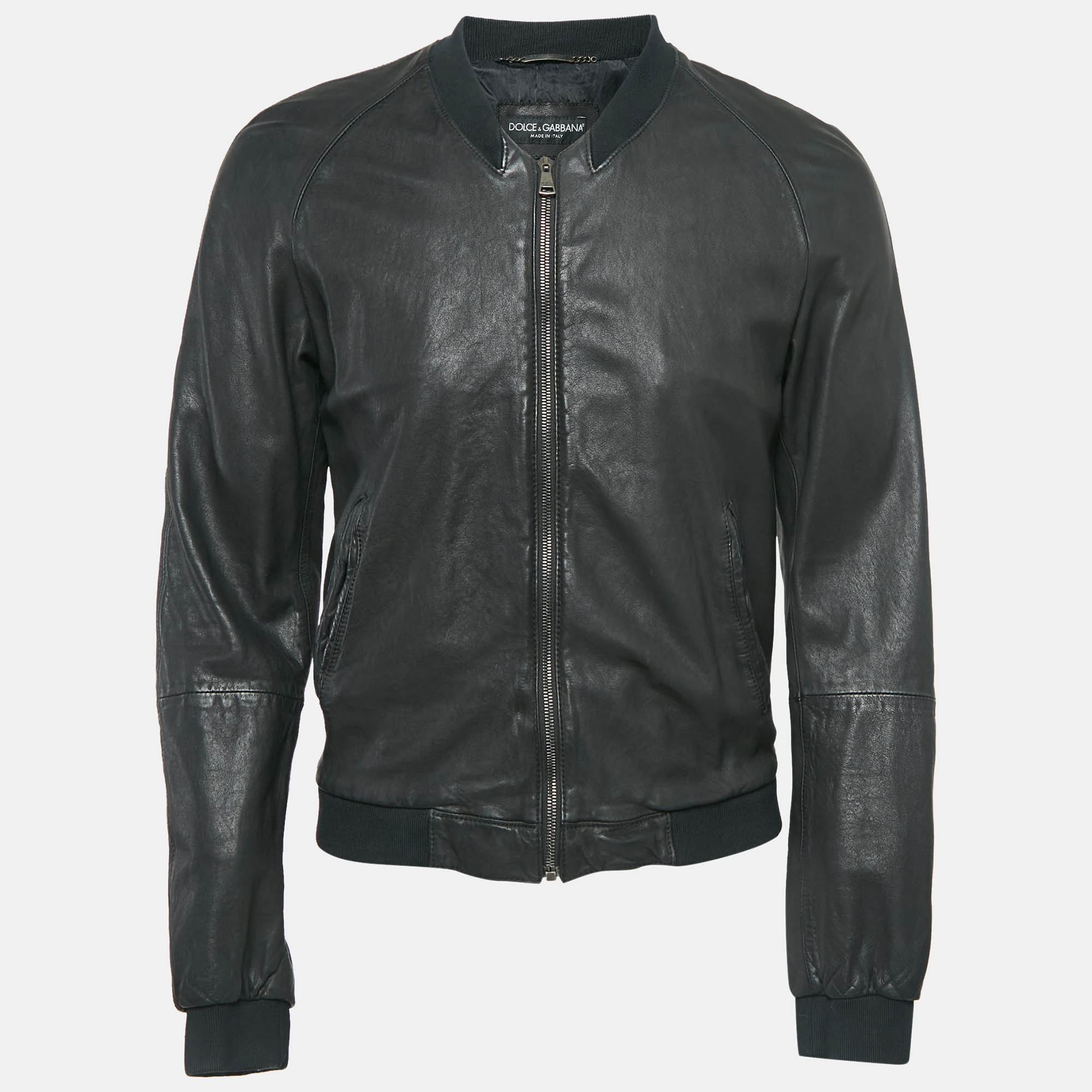 

Dolce & Gabbana Black Leather Bomber Jacket L