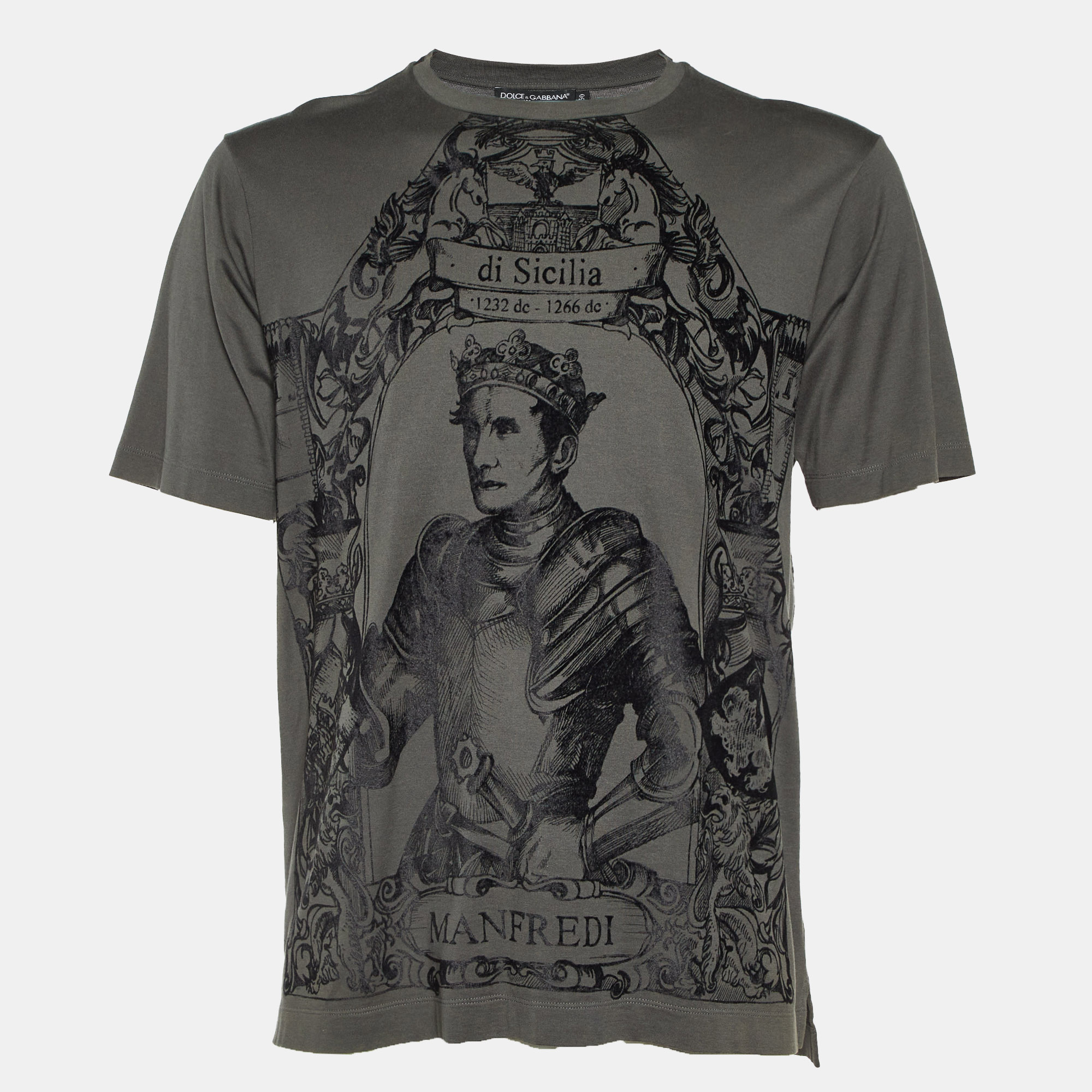 

Dolce & Gabbana Charcoal Grey Flock Print Cotton T-Shirt L