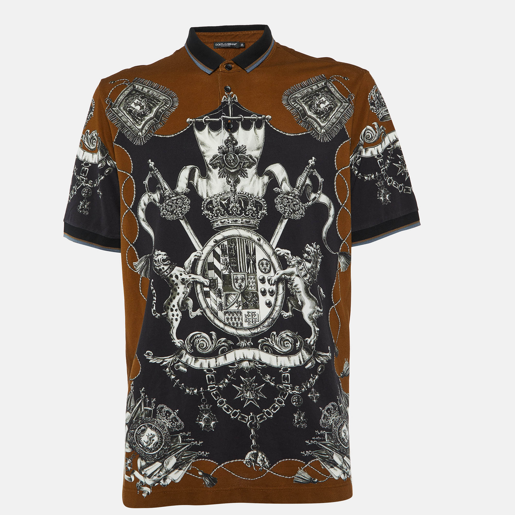 

Dolce & Gabbana Brown Crown Print Cotton Pique Polo 3XL