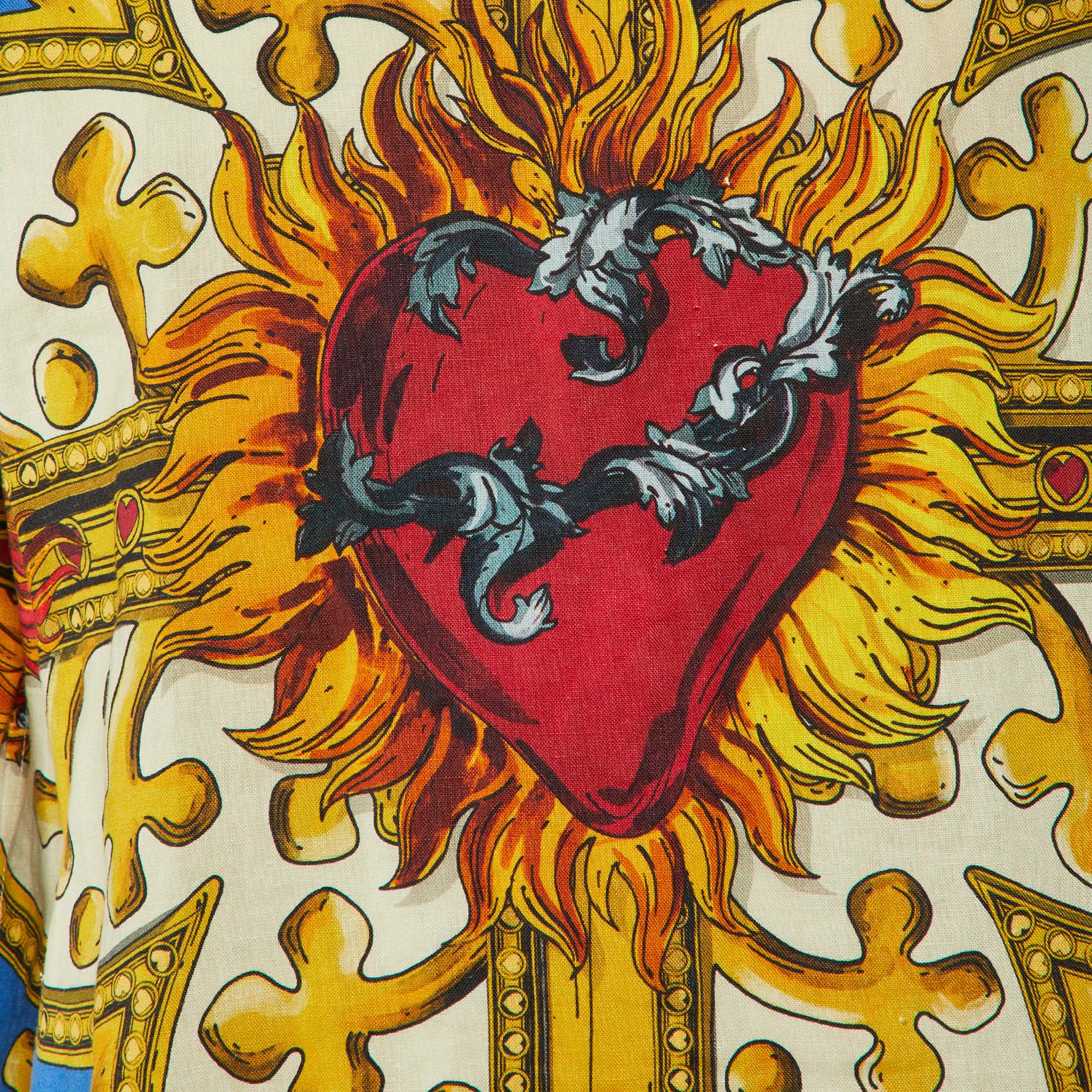 Dolce & Gabbana Multicolor Sacred Heart Print Linen & Cotton Oversized T-Shirt L 