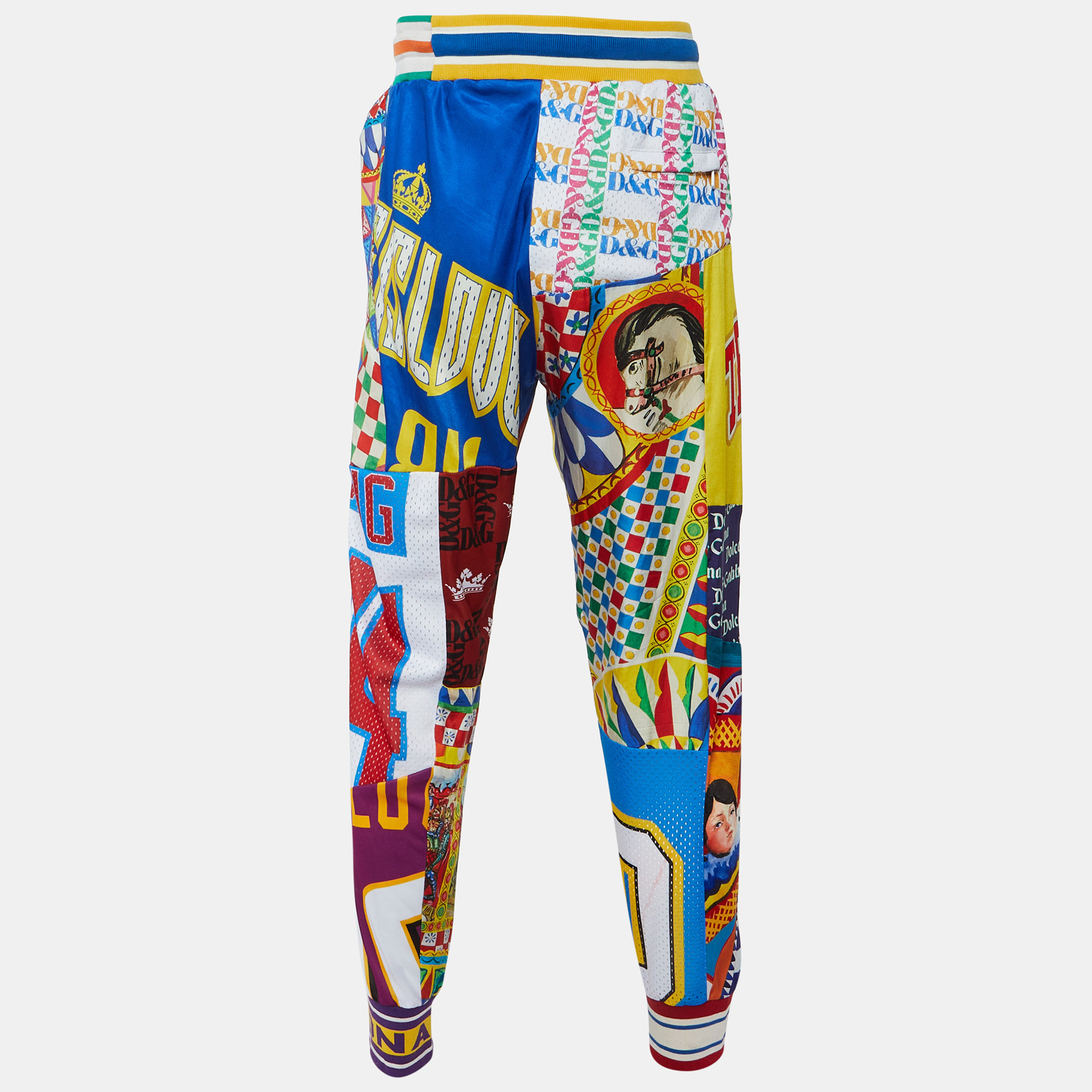 Dolce & Gabbana Multicolor Patchwork Print Satin Track Pants L 