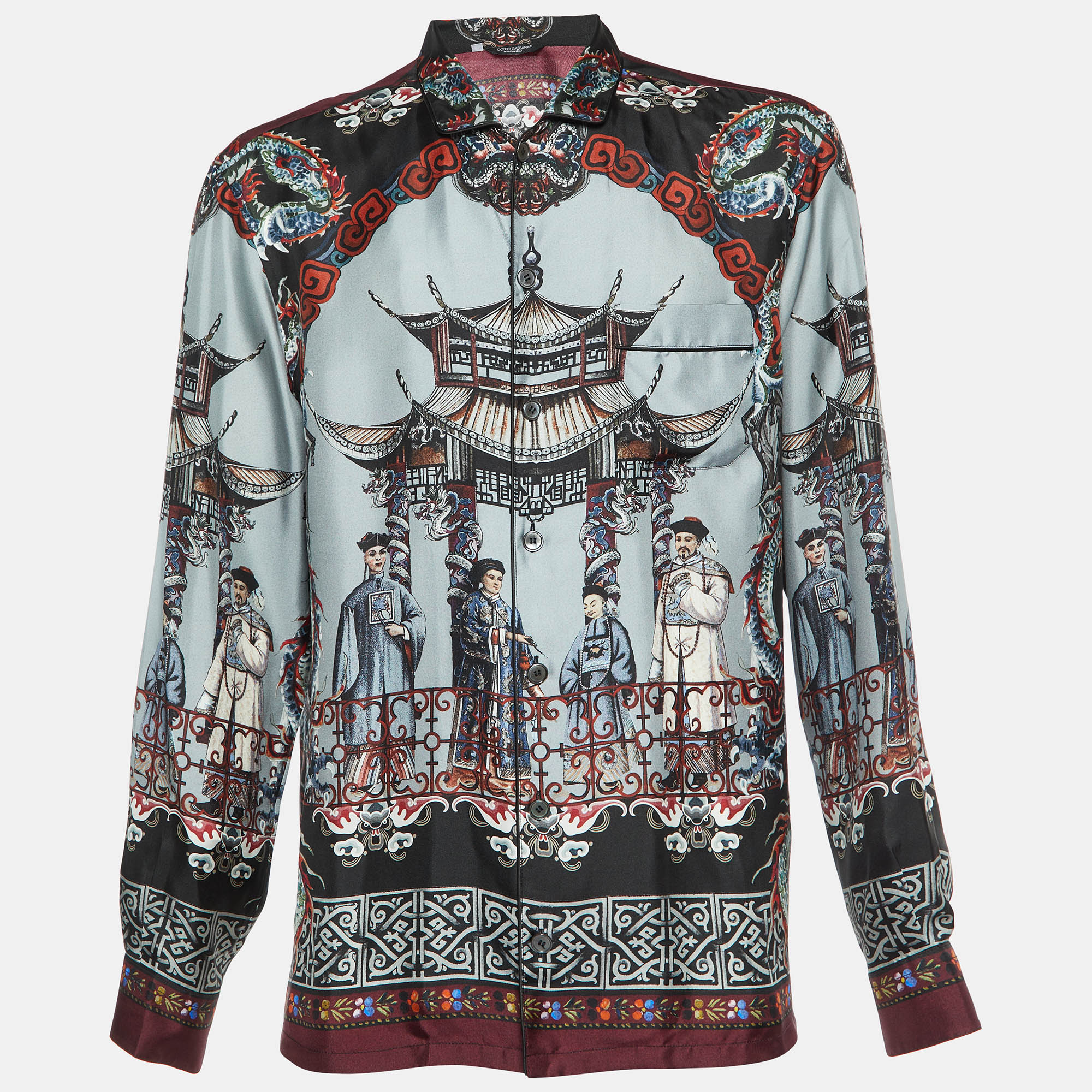 

Dolce & Gabbana Grey Chinese Temple Print Silk Vanity Shirt L